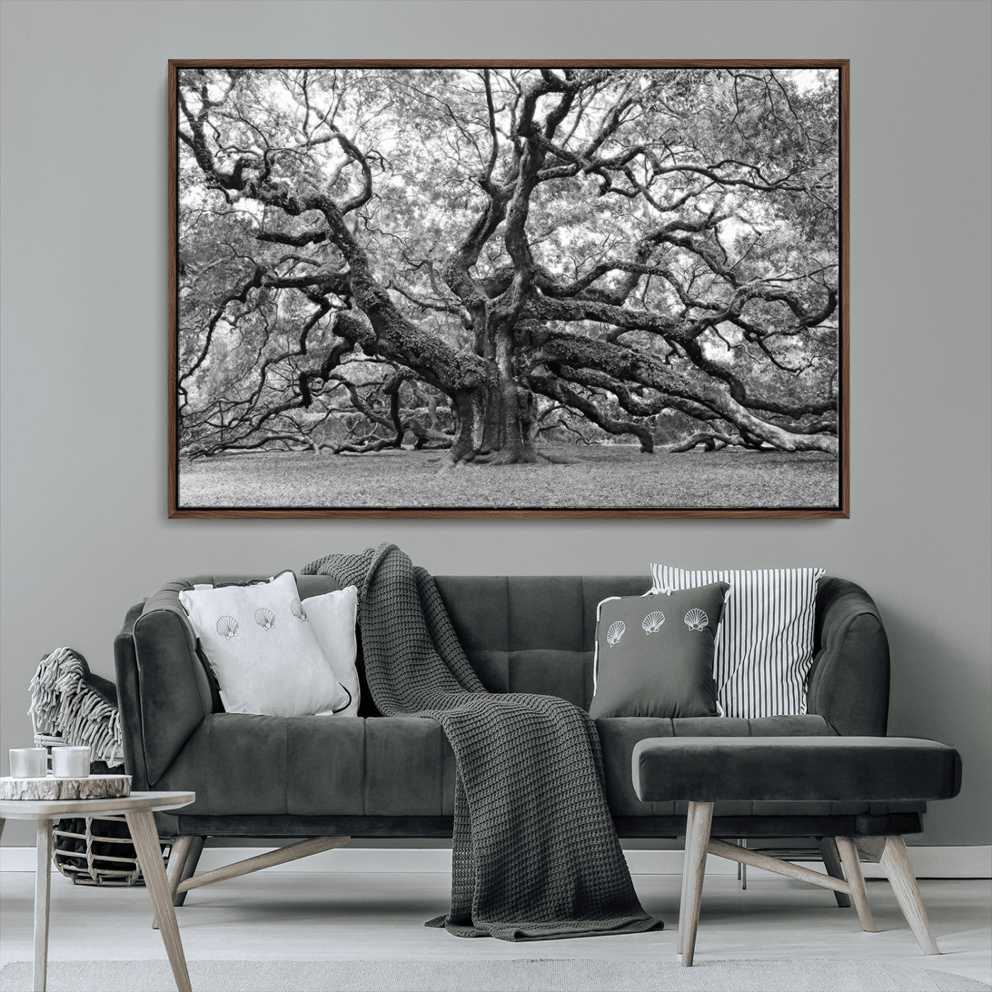 MGV-FC-36X24 - Black White Angel Oak Tree Wall Art - Timeless Nature-Inspired Canvas for Rustic, Modern, or