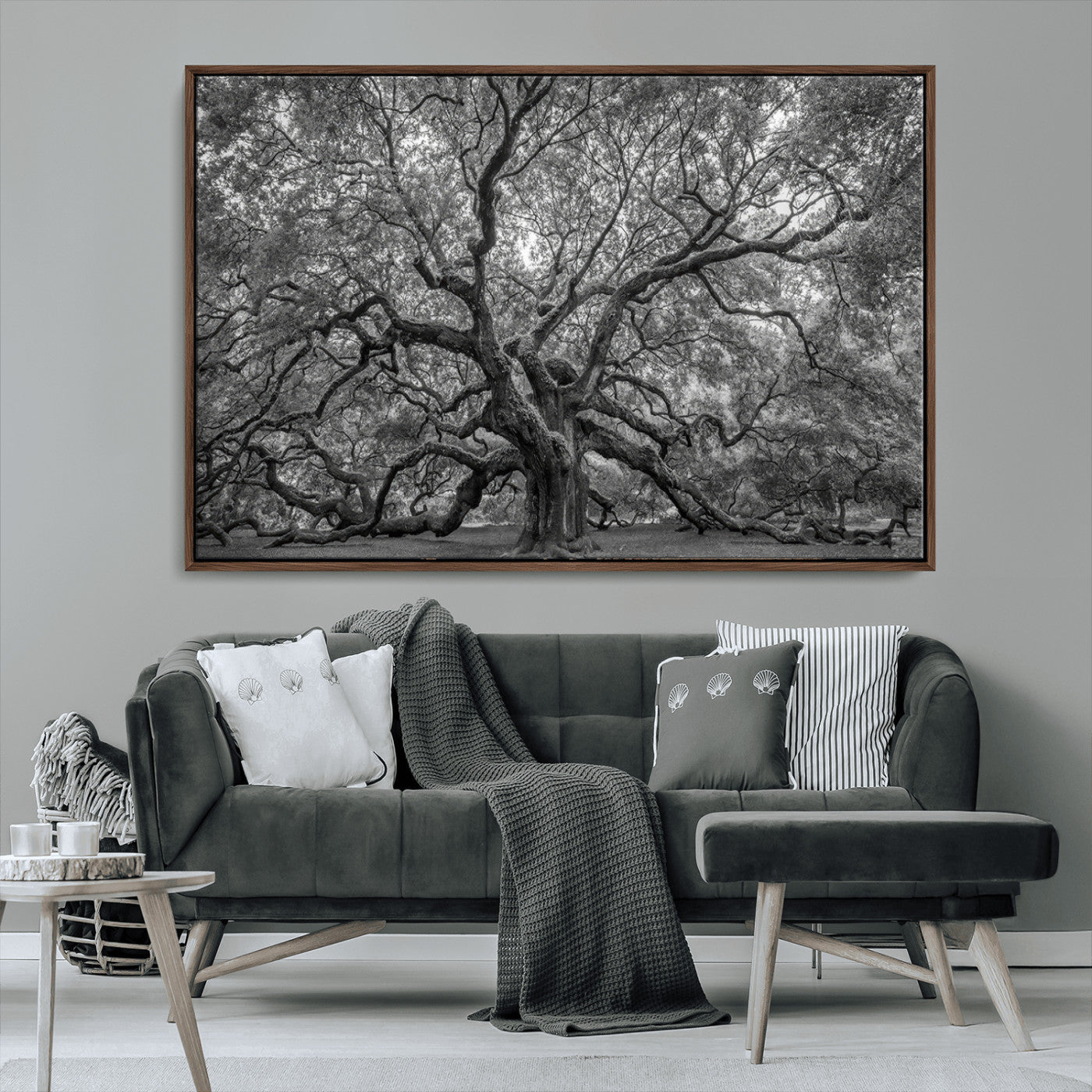 97240-MGV-CV-36X24-Majestic Angel Oak Tree Black and White Canvas Print – Multi Panel Wall Art, Giclée Print, Ready to