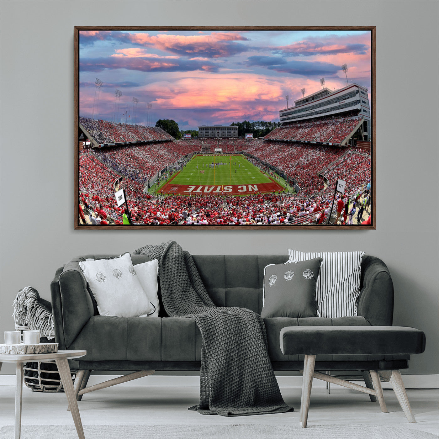 MGV-FC-36X24 - Carter-Finley Stadium Art Sunset Game Triple Canvas Wall Art - NC State Wolfpack Football Match