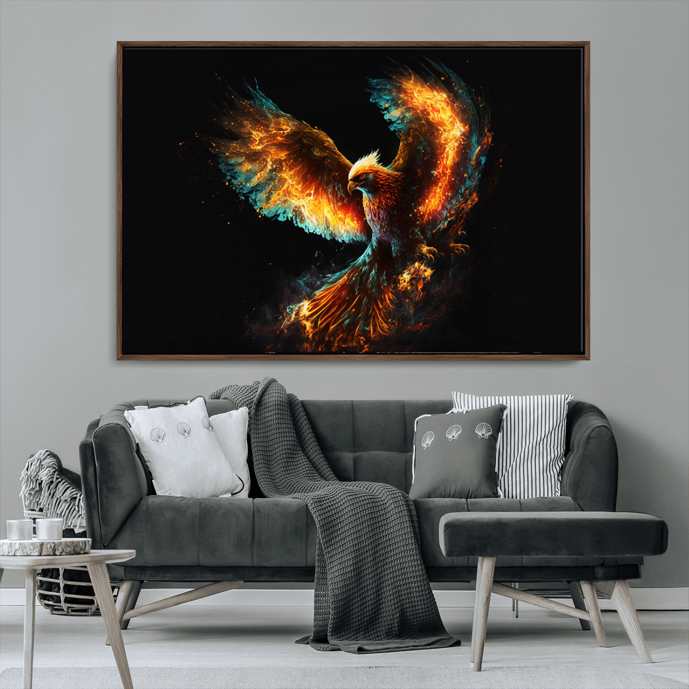 MGV-FC-36X24 - Fiery Phoenix Canvas Print | Ready to Hang Wall Art | Bold Fantasy Decor for Living Room | Majestic