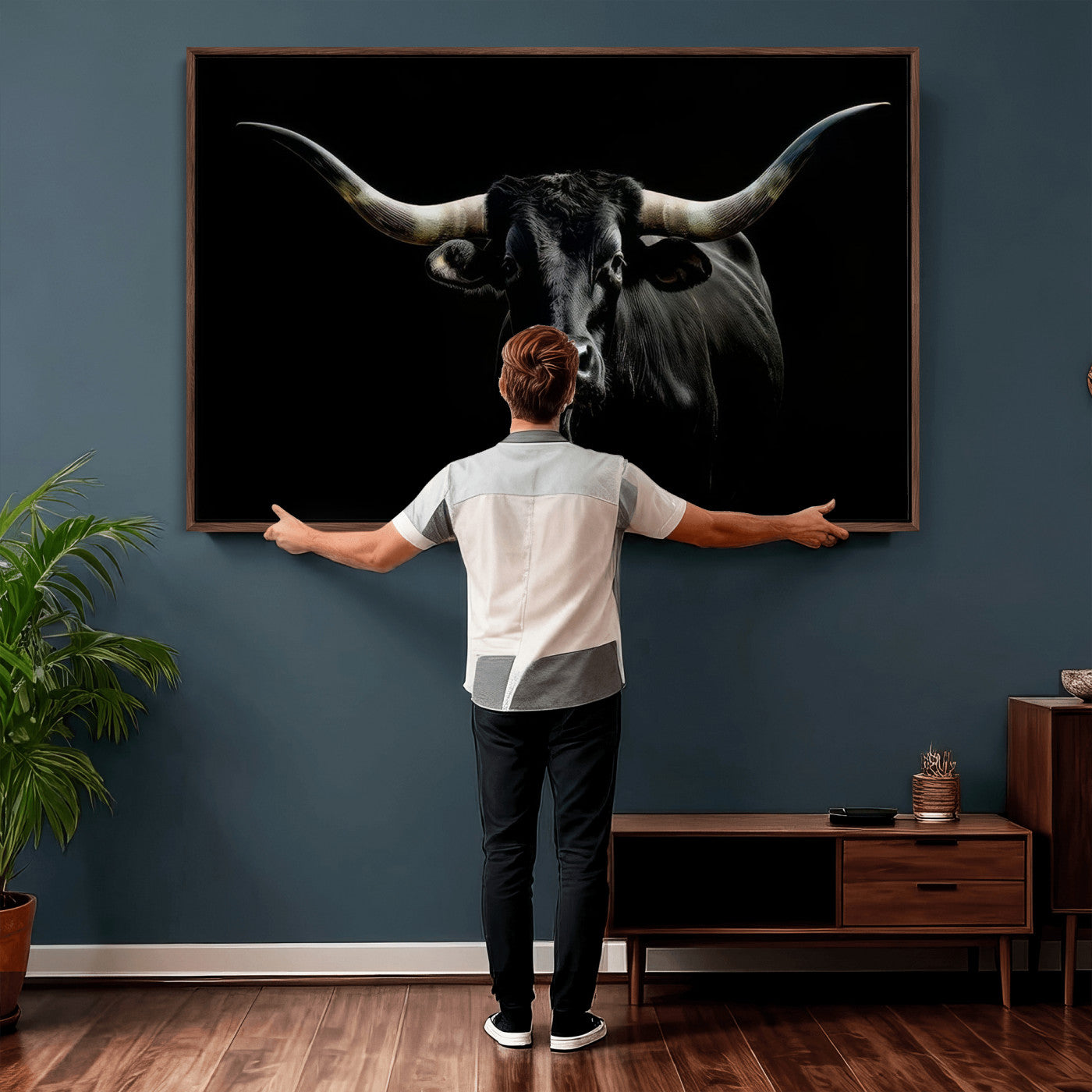 37889-MGV-CV-36X24 - Texas Longhorn Canvas Wall Art - Rustic Western Longhorn Bull Print in Brown & Black - Farmhouse Decor for Living Room, Office, or Ranch
