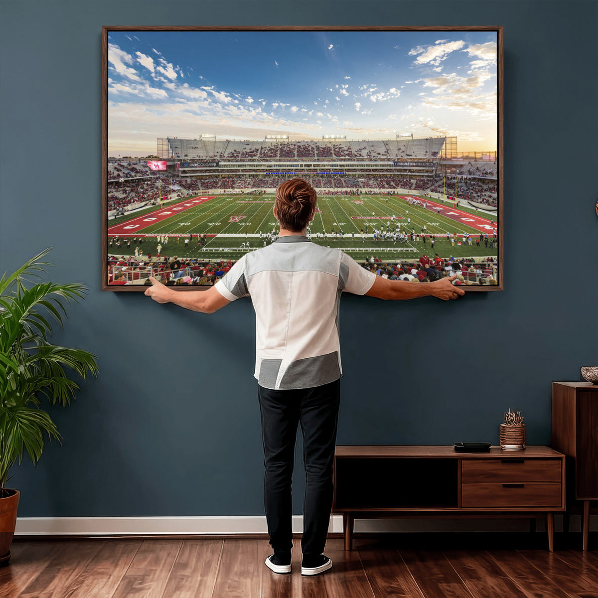 36612-MGV-CV-36X24 - Framed Houston Cougars Football Team Print - Houston TDECU Stadium Wall Art Canvas Print