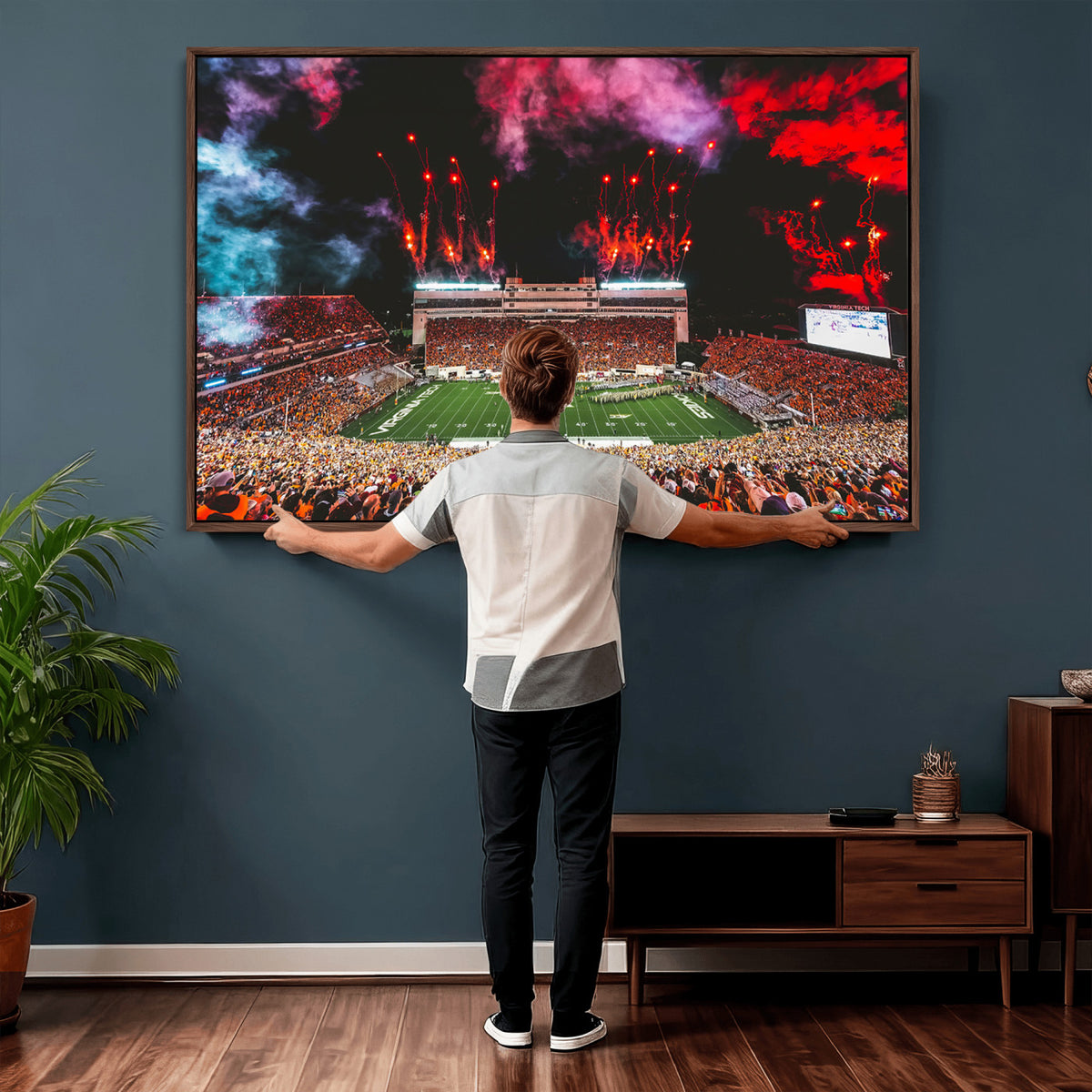 65761-MGV-CV-36X24 - Virginia Tech Hokies Football Team Print - Blacksburg Lane Stadium Wall Art Canvas Print