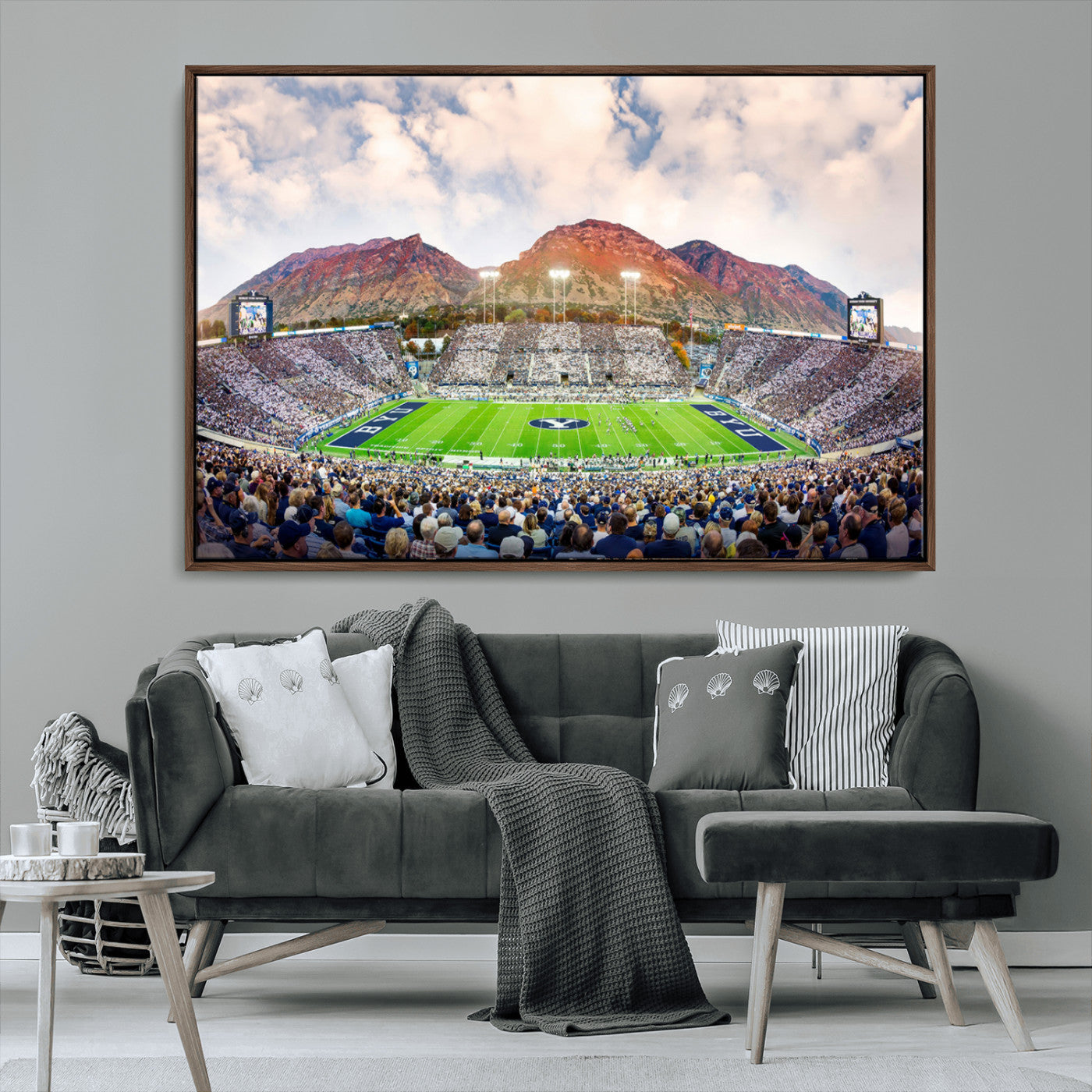 MGV-FC-36X24 - Brigham Young University Cougars Football Team Print - Provo LaVell Edwards Stadium Wall Art Canvas