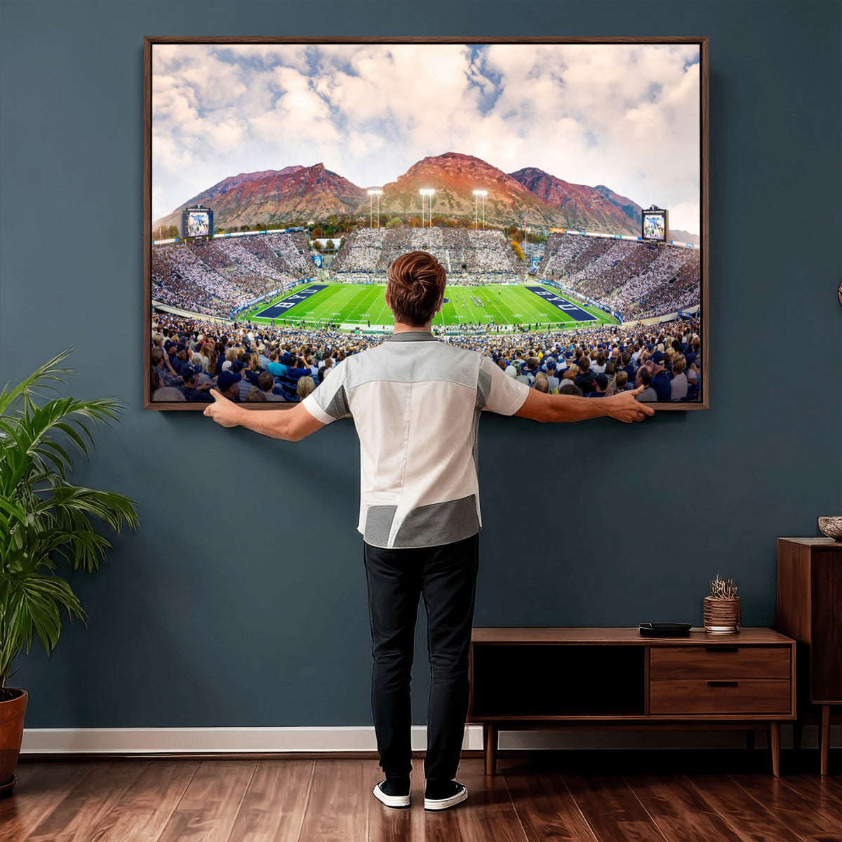 85734-MGV-CV-36X24 - Brigham Young University Cougars Football Team Print - Provo LaVell Edwards Stadium Wall Art Canvas