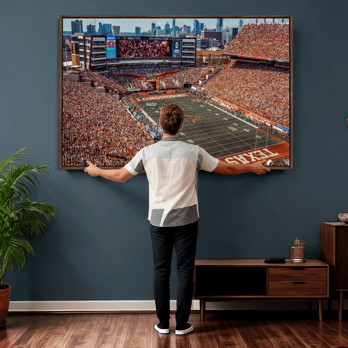 92103-MGV-CV-36X24 - University of Texas Longhorns Football Team Print - Austin Darrell K Royal-Texas Memorial Stadium