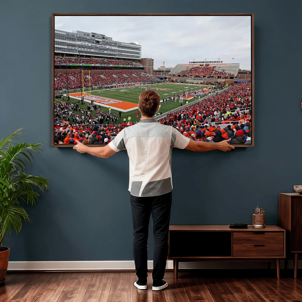 86851-MGV-CV-36X24 - University of Illinois Fighting Illini Football Team Print - Champaign Illinois Memorial Stadium