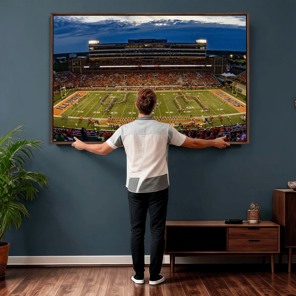 44513-MGV-CV-36X24 - University of Illinois Fighting Illini Football Team Print - Champaign Illinois Memorial Stadium