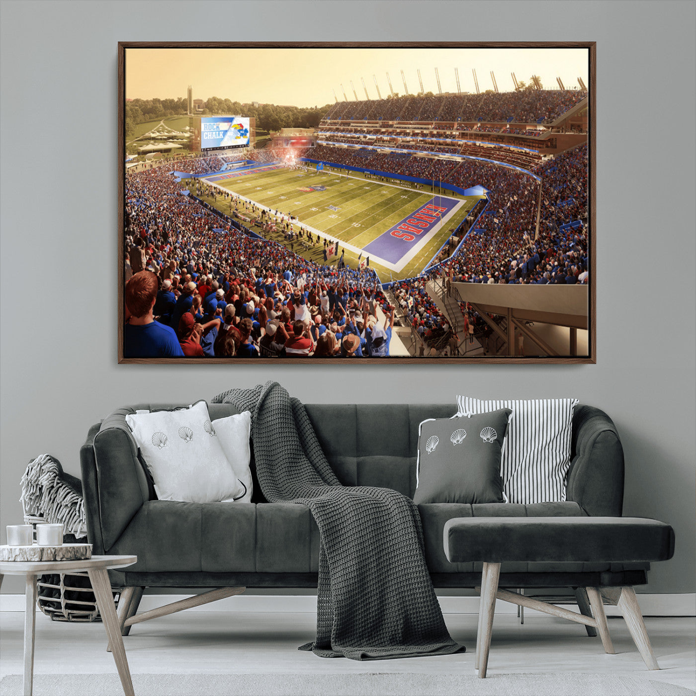 MGV-FC-36X24 - University of Kansas Jayhawks Football Team Print - Lawrence Kansas Memorial Stadium Wall Art Canvas