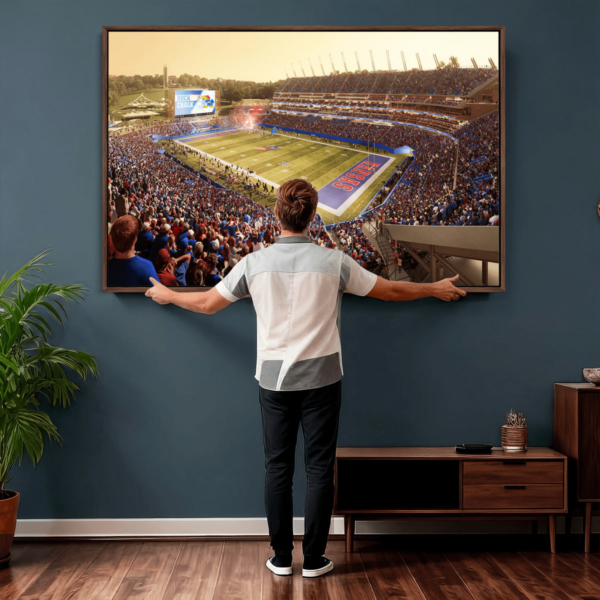 71731-MGV-CV-36X24 - University of Kansas Jayhawks Football Team Print - Lawrence Kansas Memorial Stadium Wall Art Canvas