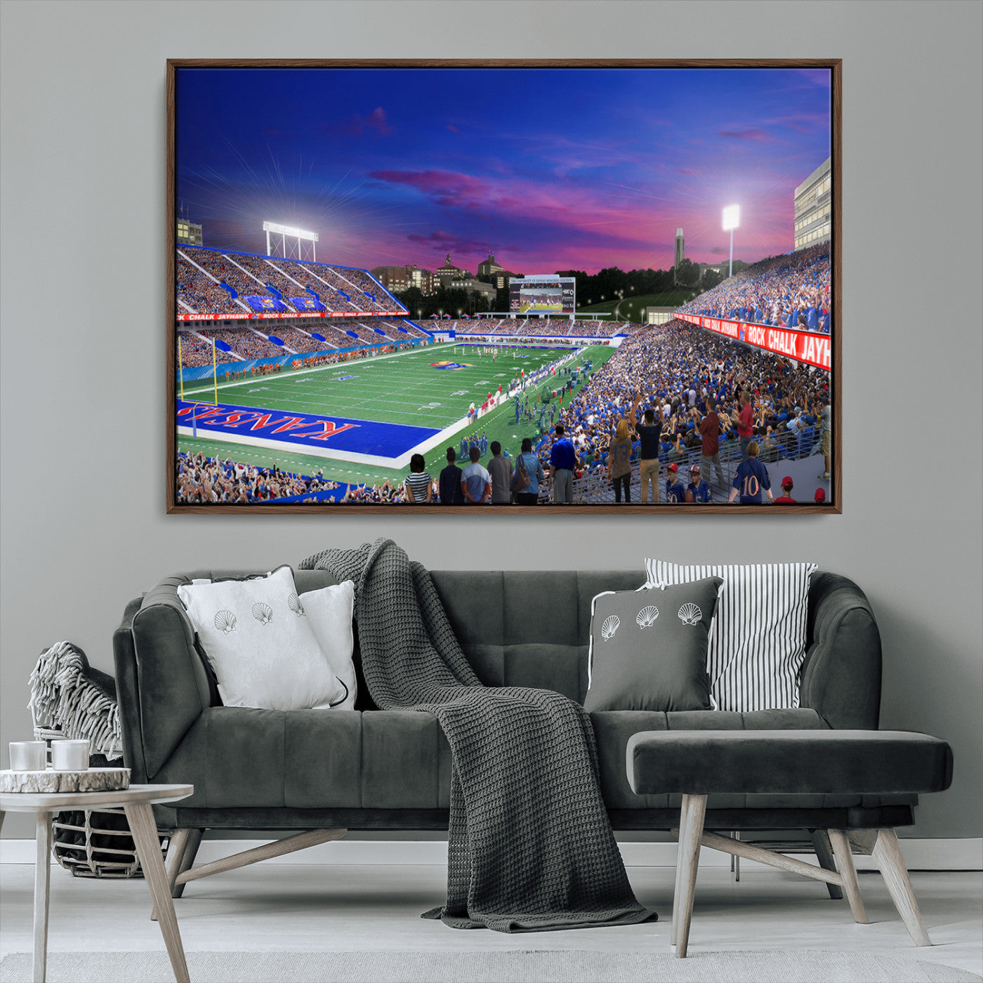 MGV-FC-36X24 - University of Kansas Jayhawks Football Team Print Canvas- Lawrence Kansas Memorial Stadium Wall Art