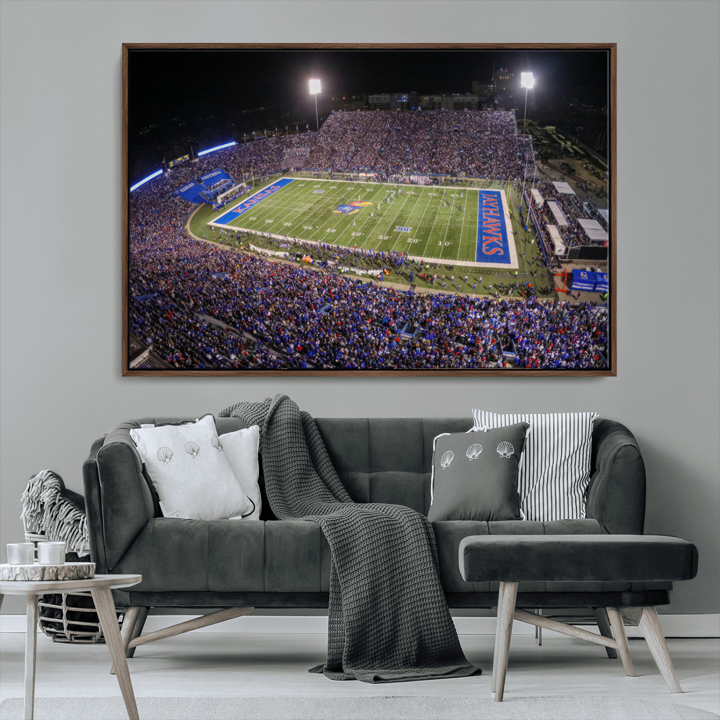 MGV-FC-36X24 - University of Kansas Jayhawks Football Team Print - Lawrence Kansas Memorial Stadium Wall Art Canvas