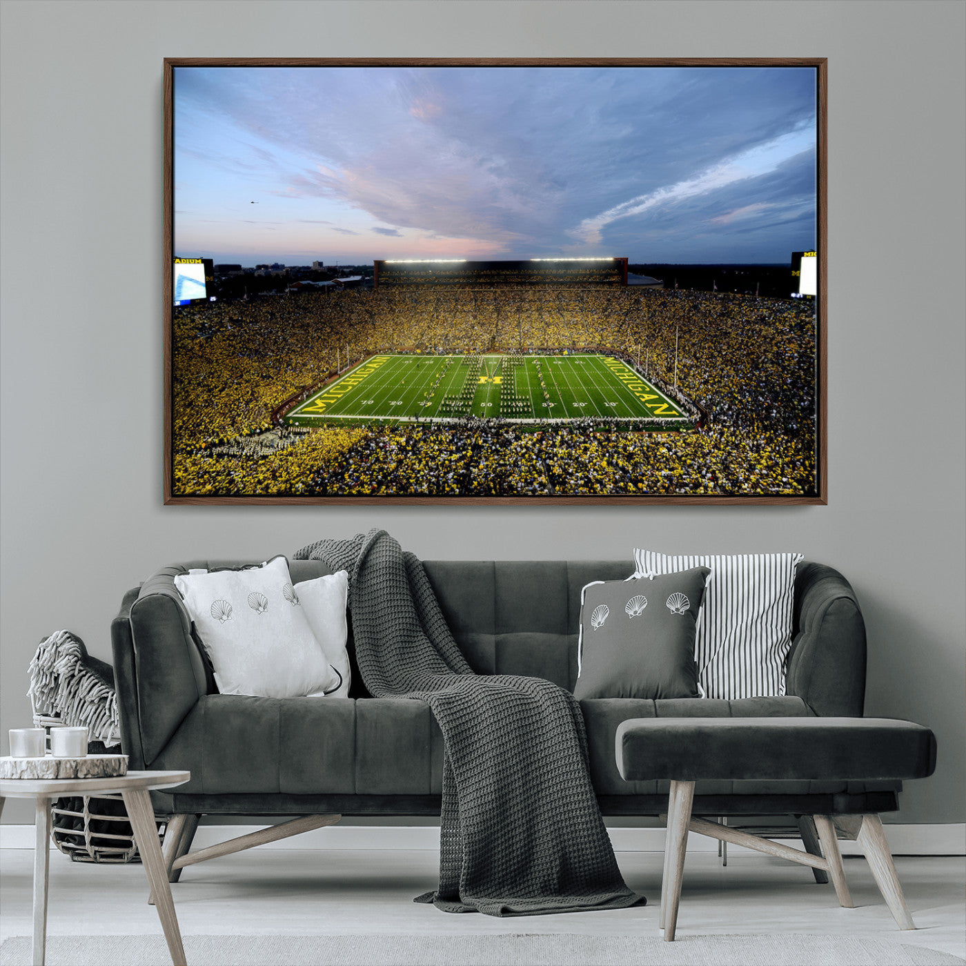 82641-MGV-FC-36X24 - Michigan Stadium Wall Art Canvas Print, Vibrant Game Day Crowd and Sunset Sky Football Field Artwork for Home, Office