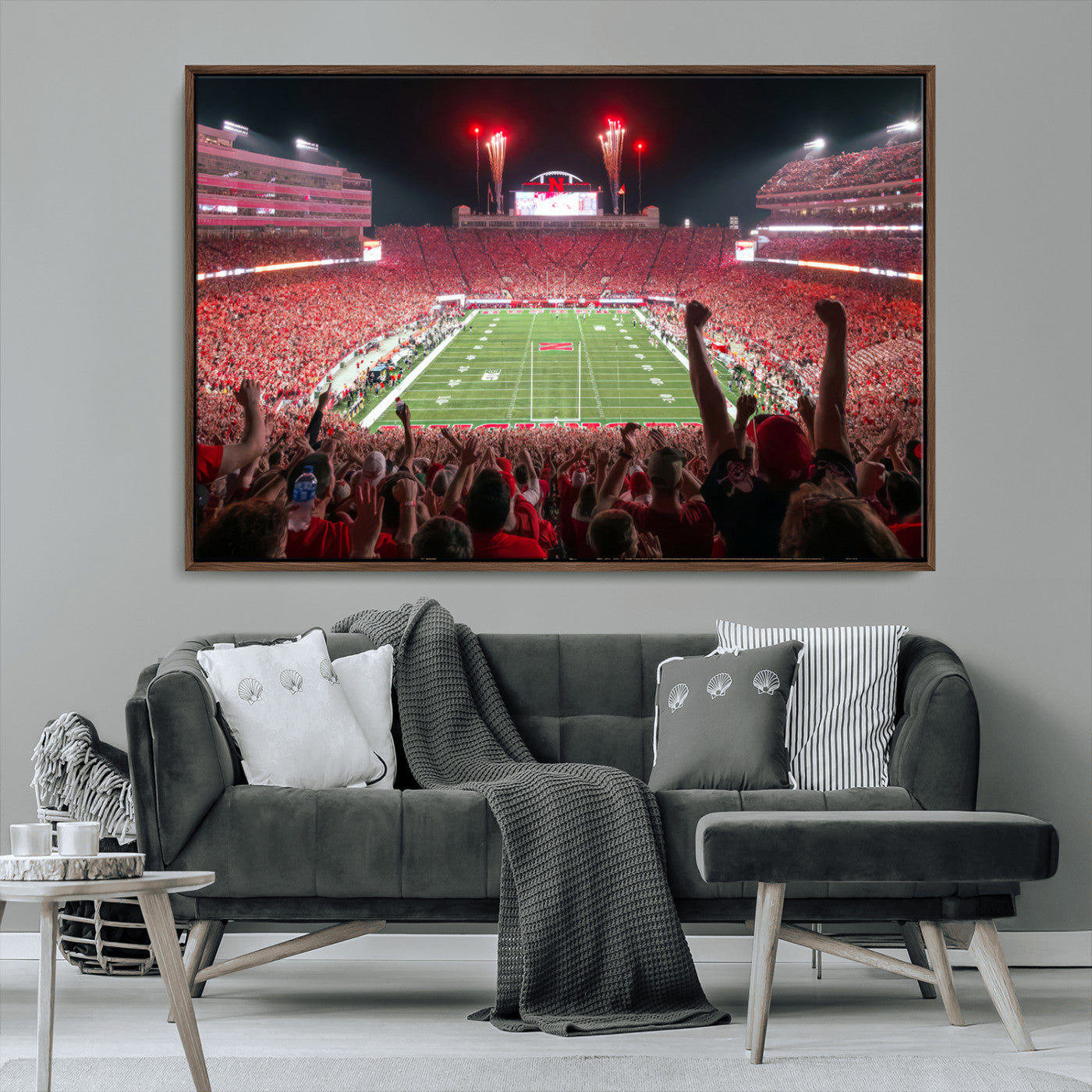 MGV-FC-36X24 - University of Nebraska Cornhuskers Football Team Print - Lincoln Memorial Stadium Wall Art Canvas