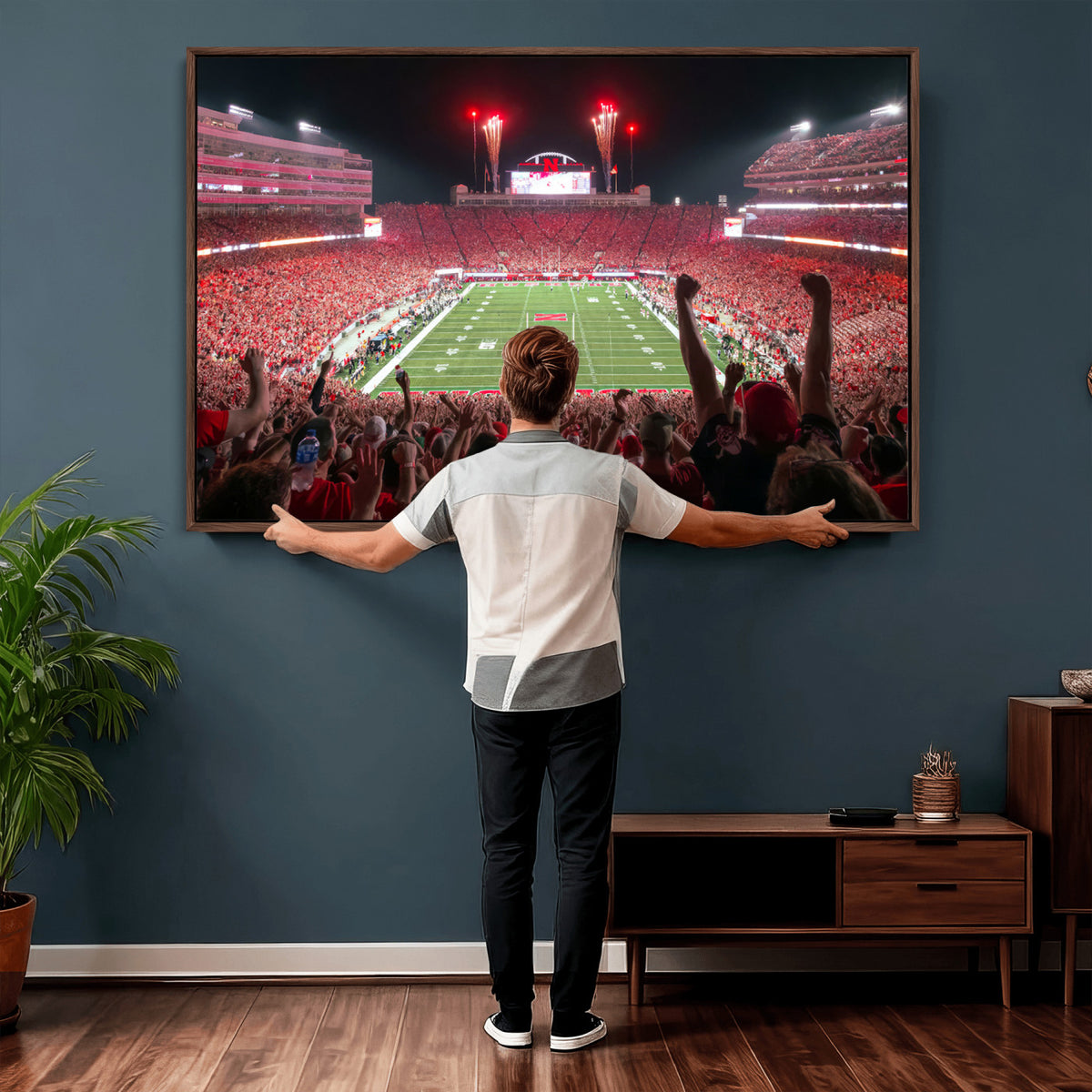 43351-MGV-CV-36X24 - University of Nebraska Cornhuskers Football Team Print - Lincoln Memorial Stadium Wall Art Canvas