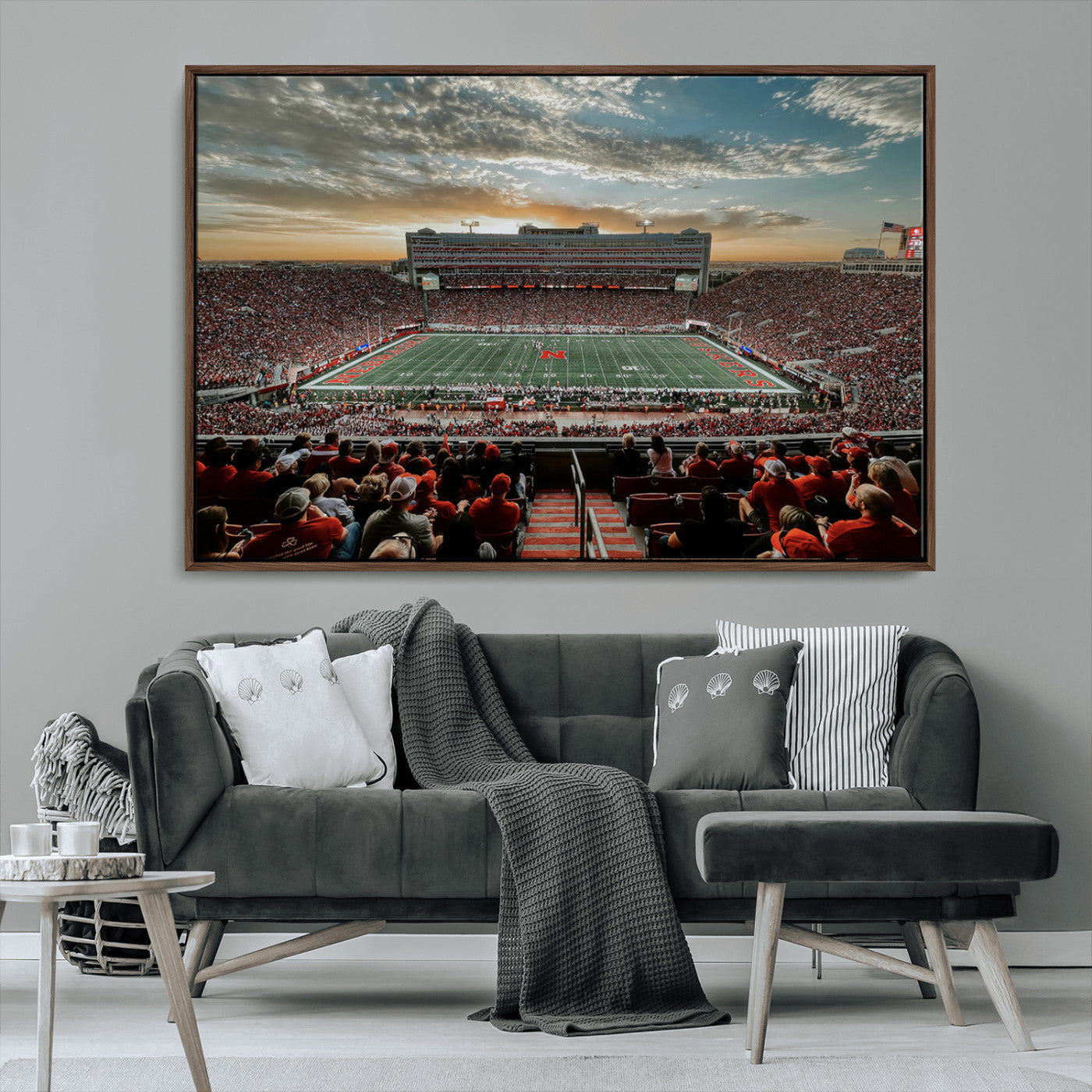 MGV-FC-36X24 - University of Nebraska Cornhuskers Football Team Print - Lincoln Memorial Stadium Art Canvas Print