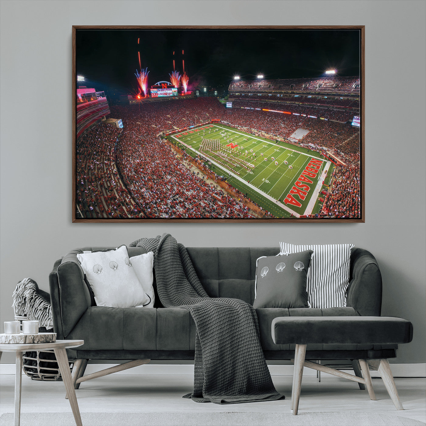 MGV-FC-36X24 - University of Nebraska Cornhuskers Football Team Print - Lincoln Memorial Stadium Wall Art Canvas