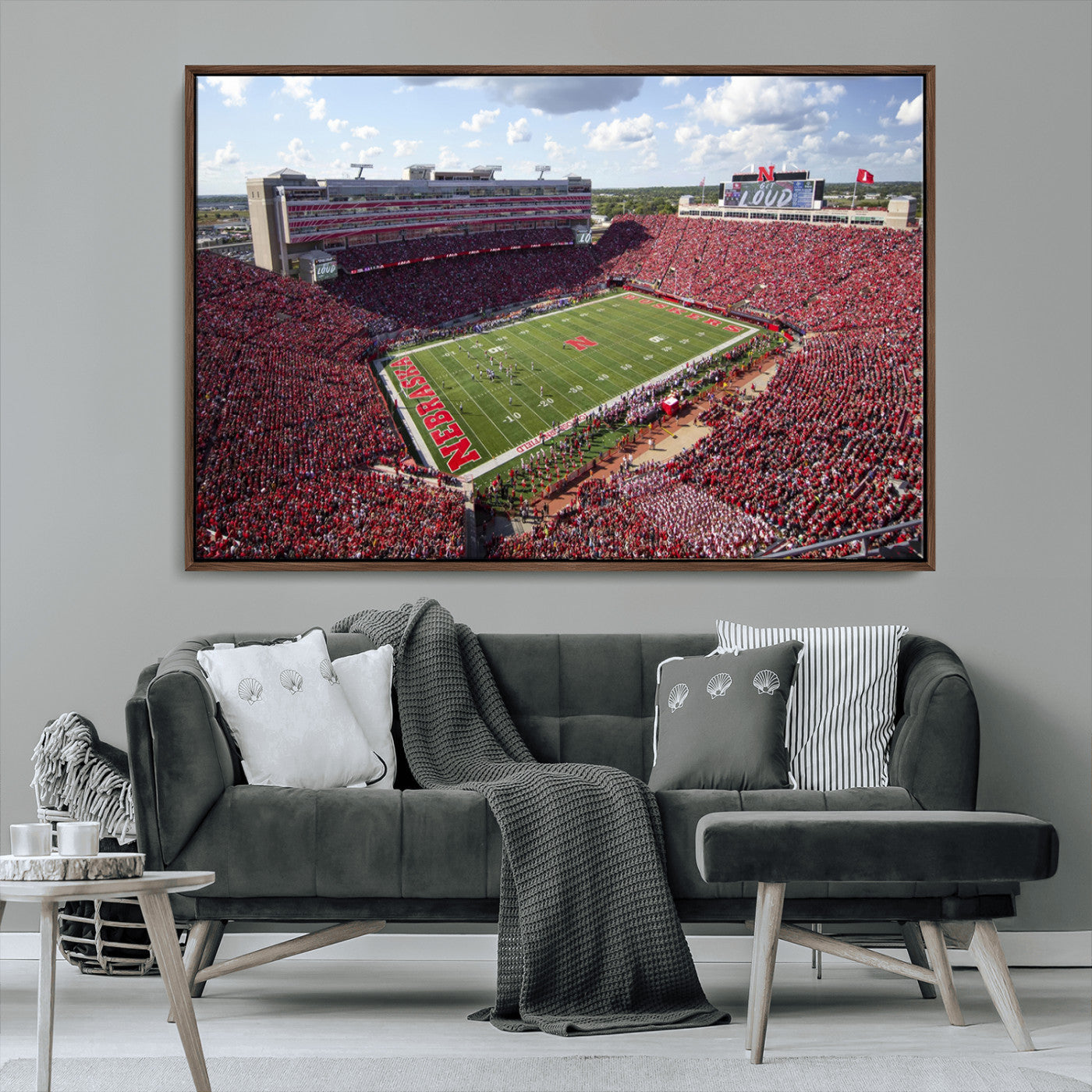 MGV-FC-36X24 - University of Nebraska Cornhuskers Football Team Print - Lincoln Memorial Stadium Wall Art Canvas