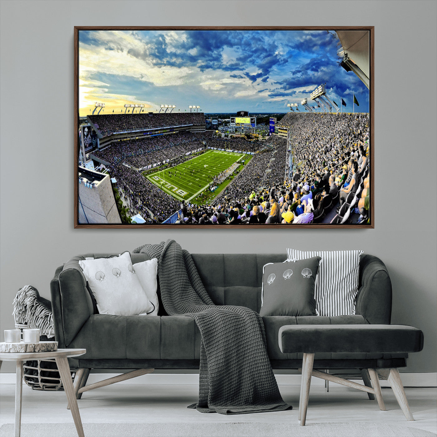 MGV-FC-36X24 - Framed USF Bulls Football Team Print - Tampa Raymond James Stadium Wall Art Canvas Print
