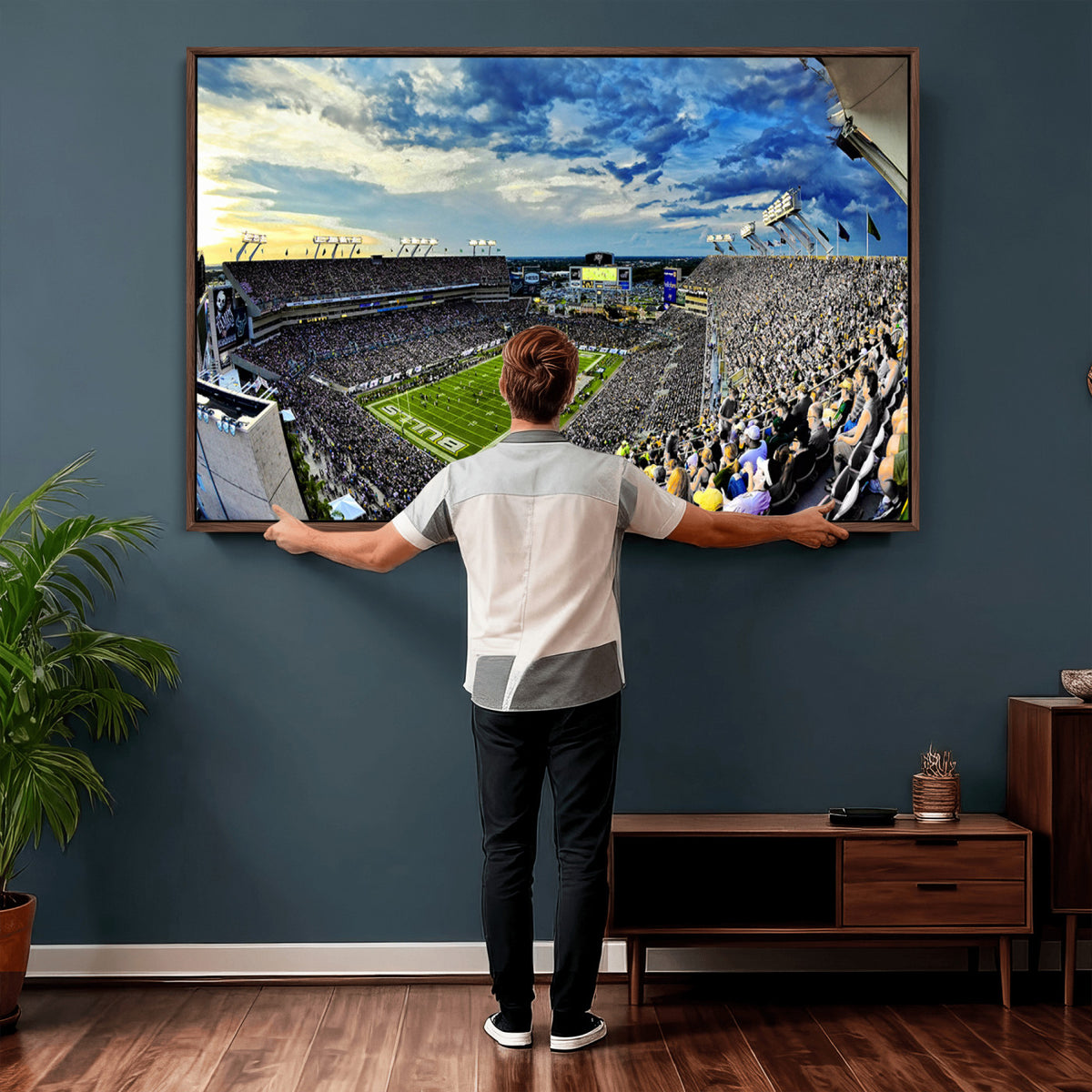 23788-MGV-CV-36X24 - Framed USF Bulls Football Team Print - Tampa Raymond James Stadium Wall Art Canvas Print