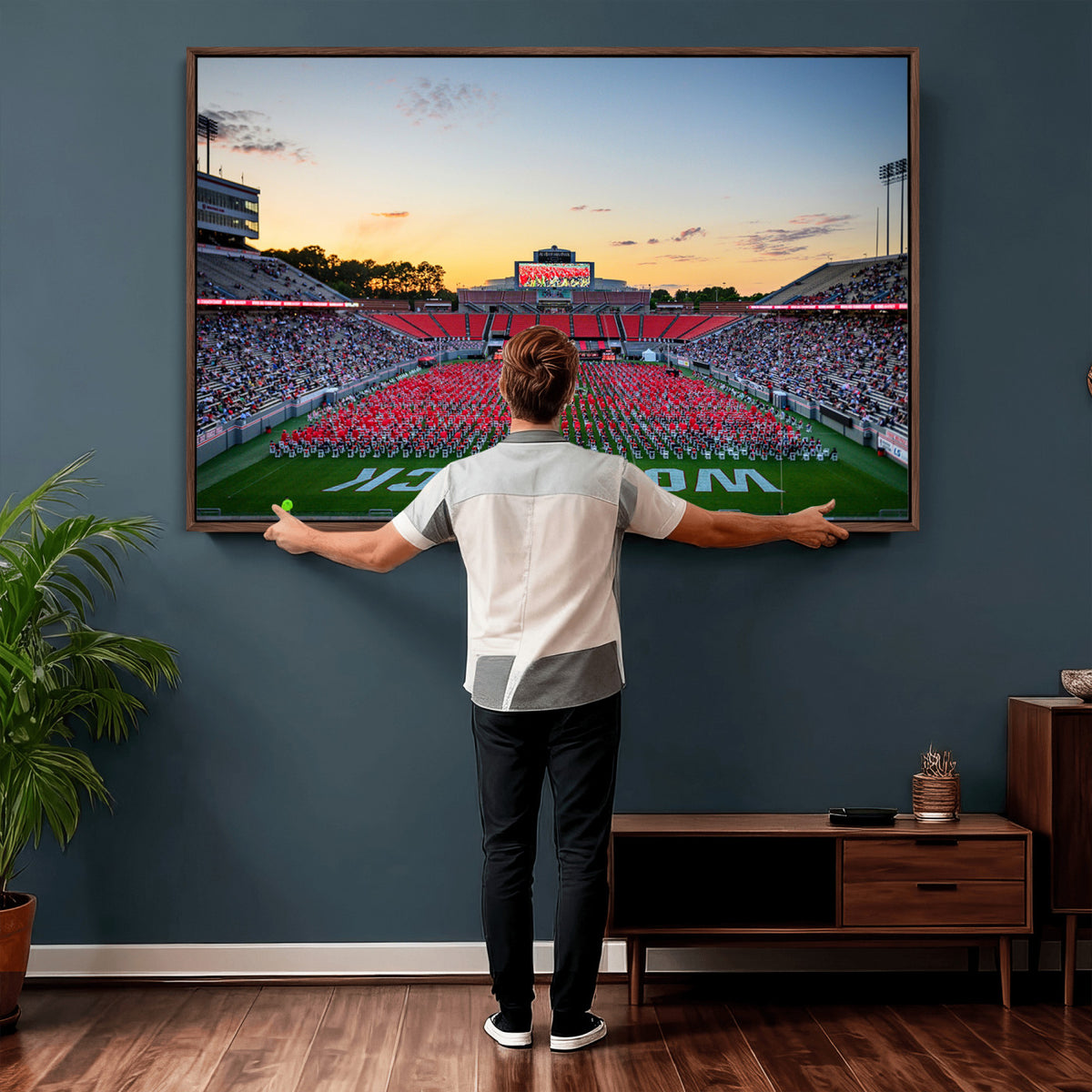 35266-MGV-CV-36X24 - NC State Wolfpack Football Team Print Wall Art - Raleigh Carter-Finley Stadium Wall Art Canvas Print