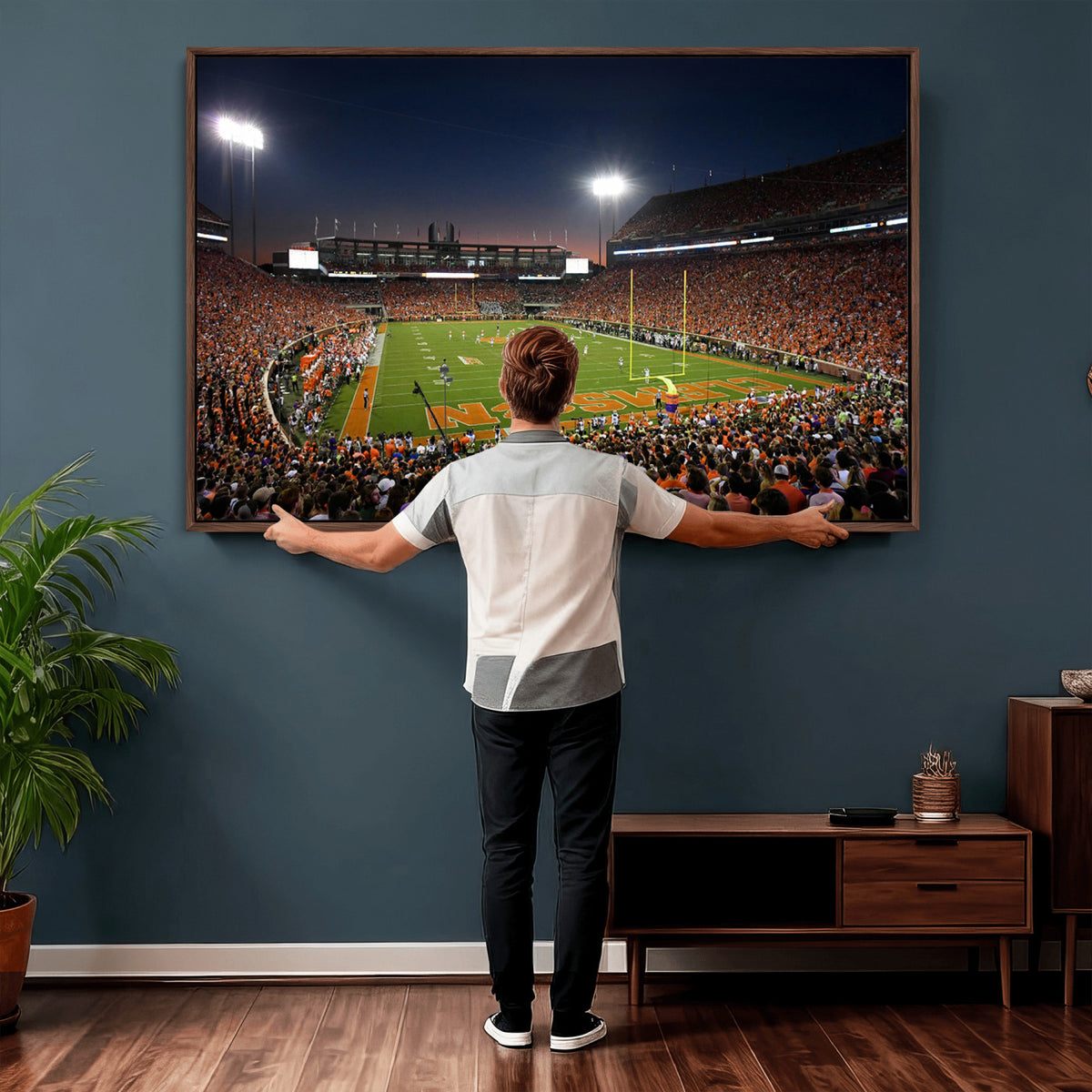 32340-MGV-CV-36X24 - Clemson University Tigers Art Print, Football Team Print