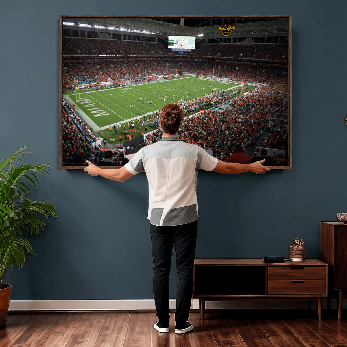 33698-PAN-FL-20X10 - Miami Hurricanes Football Team Print Canvas- Miami Hard Rock Stadium Wall Art Canvas Print