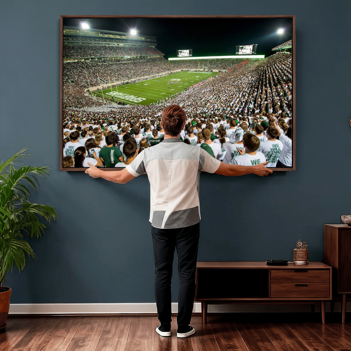 30457-PAN-FL-20X10 - Michigan State Spartans Football Canvas Print - East Lansing Spartan Stadium Wall Art Canvas Print