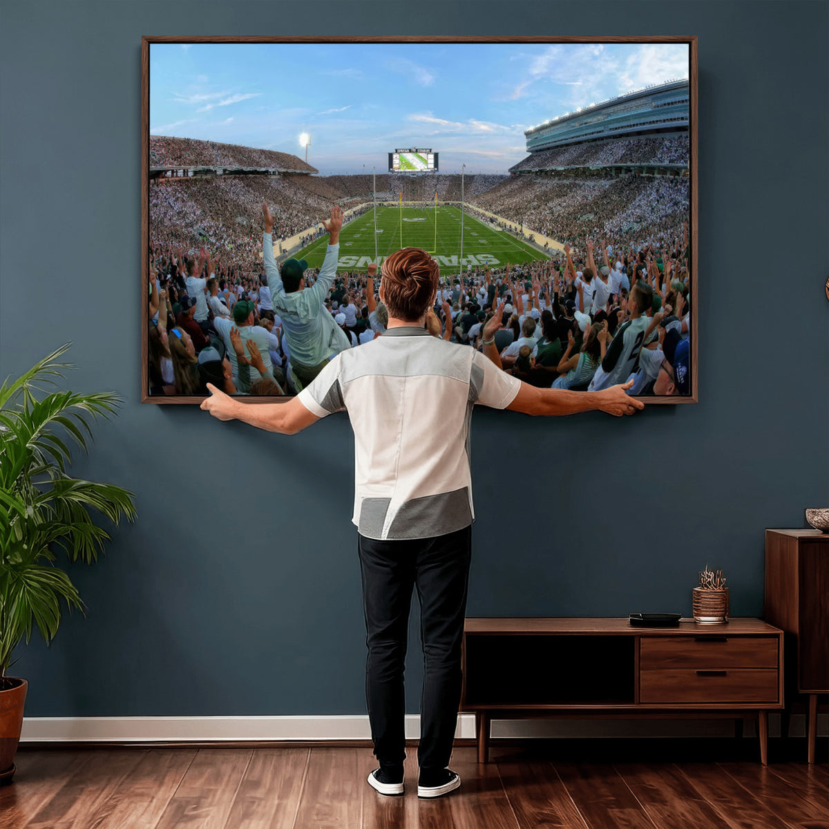 73105-PAN-FL-20X10 - Michigan State Spartans Football Team Art Print - East Lansing Spartan Stadium Wall Art Canvas Print
