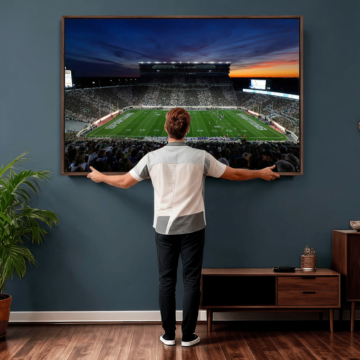 49074-PAN-FL-20X10 - Michigan State Spartans Football Team Print - East Lansing Spartan Stadium Canvas Print