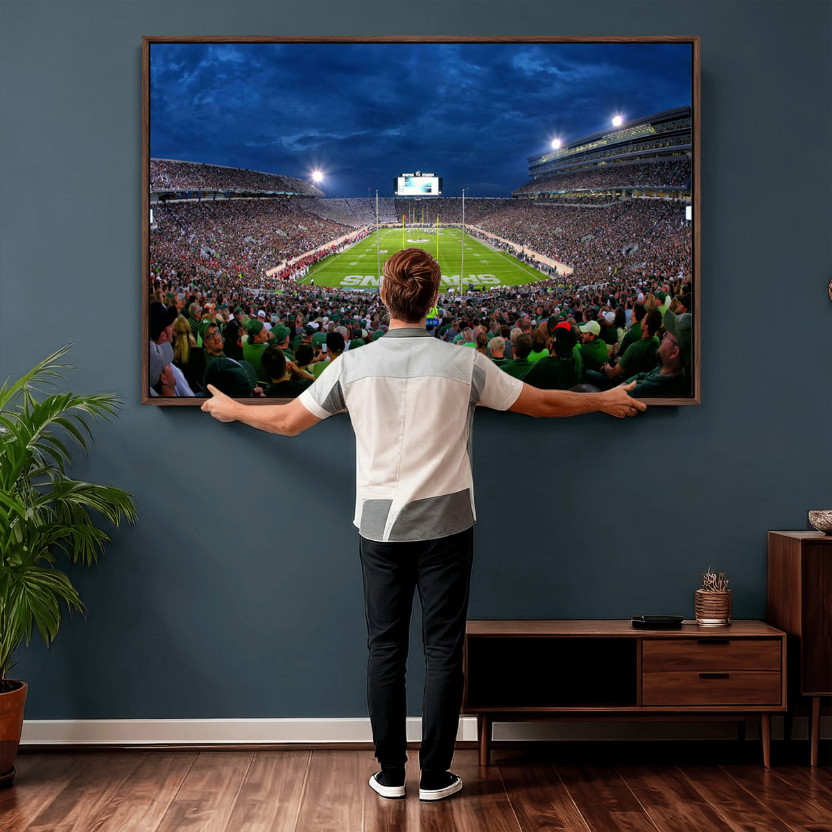 35248-PAN-FL-20X10 - Michigan State Spartans Football Team Print - East Lansing Spartan Stadium Wall Art Canvas Print