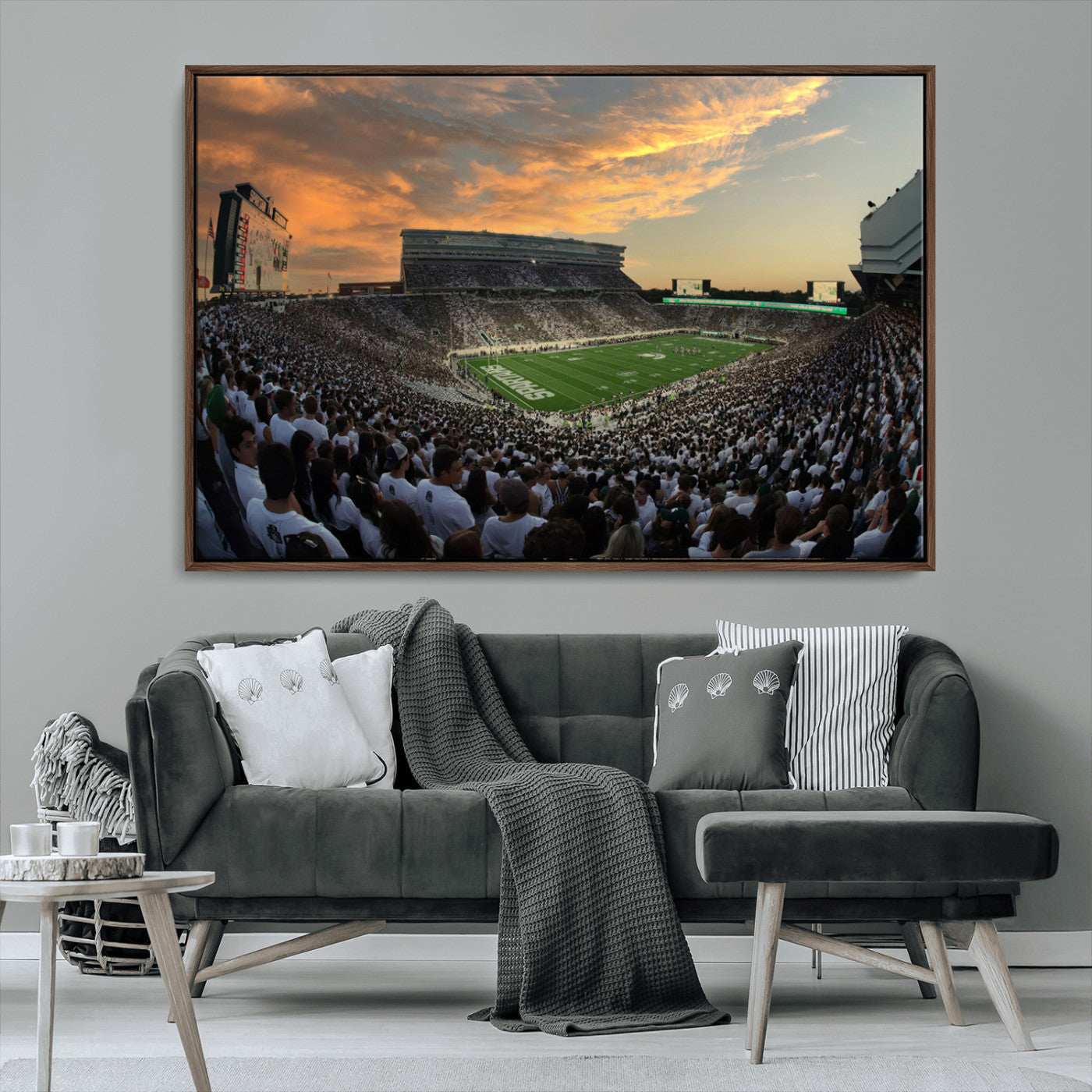 MGV-FC-36X24 - Michigan State Spartans Football Team Print - East Lansing Spartan Stadium Wall Art Canvas Print