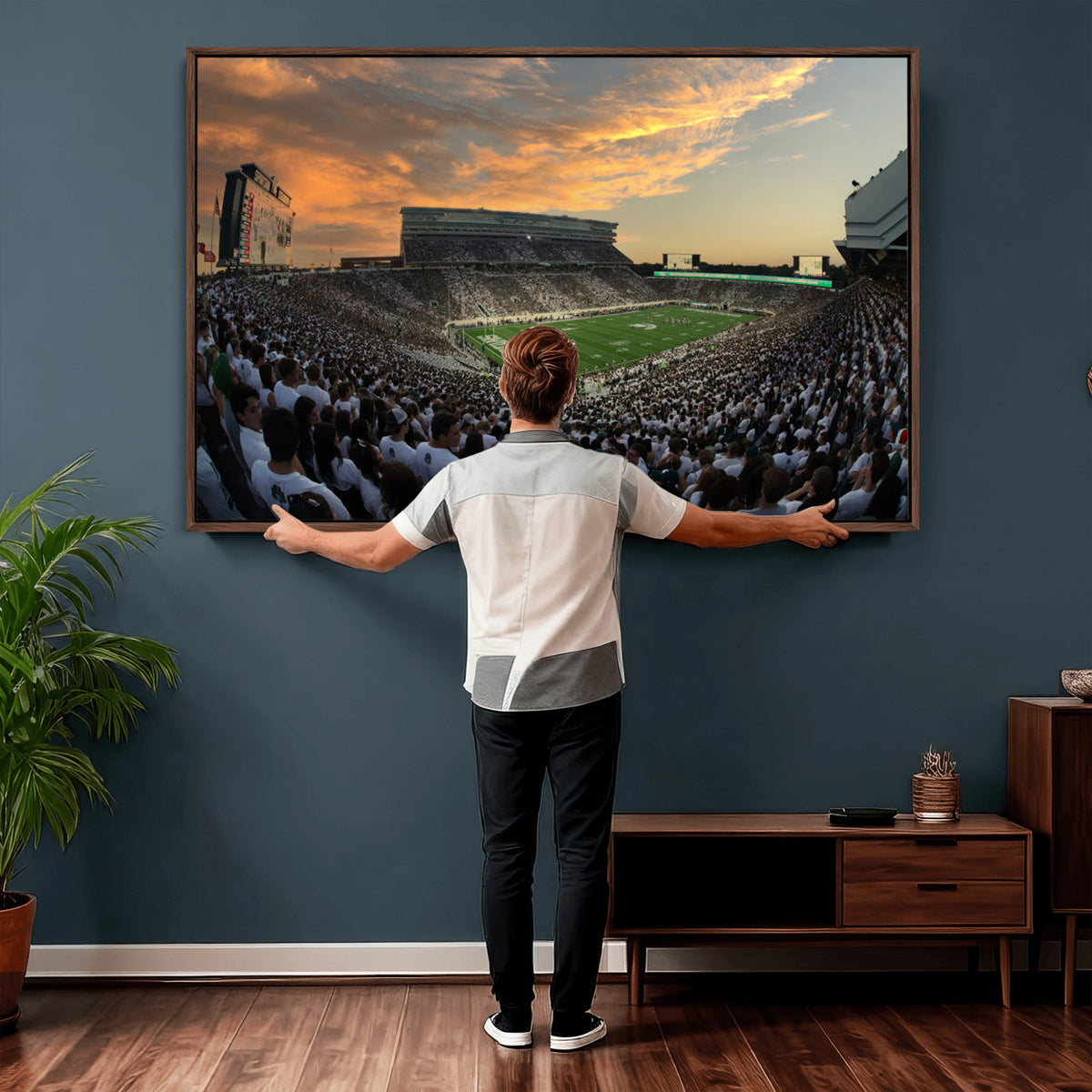 99155-PAN-FL-20X10 - Michigan State Spartans Football Team Print - East Lansing Spartan Stadium Wall Art Canvas Print