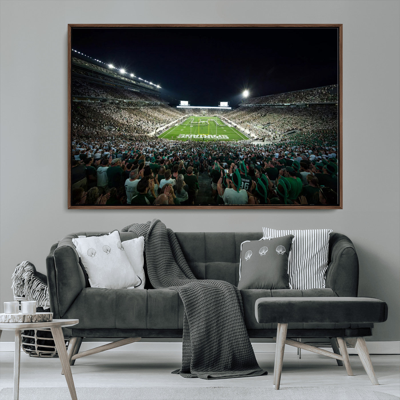 MGV-FC-36X24 - Framed Michigan State Spartans Football Team Print - East Lansing Spartan Stadium Wall Art Canvas
