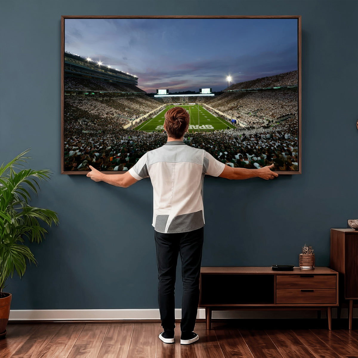 90831-PAN-FL-20X10 - Michigan State Spartans Football Team Print - East Lansing Spartan Stadium Canvas Print