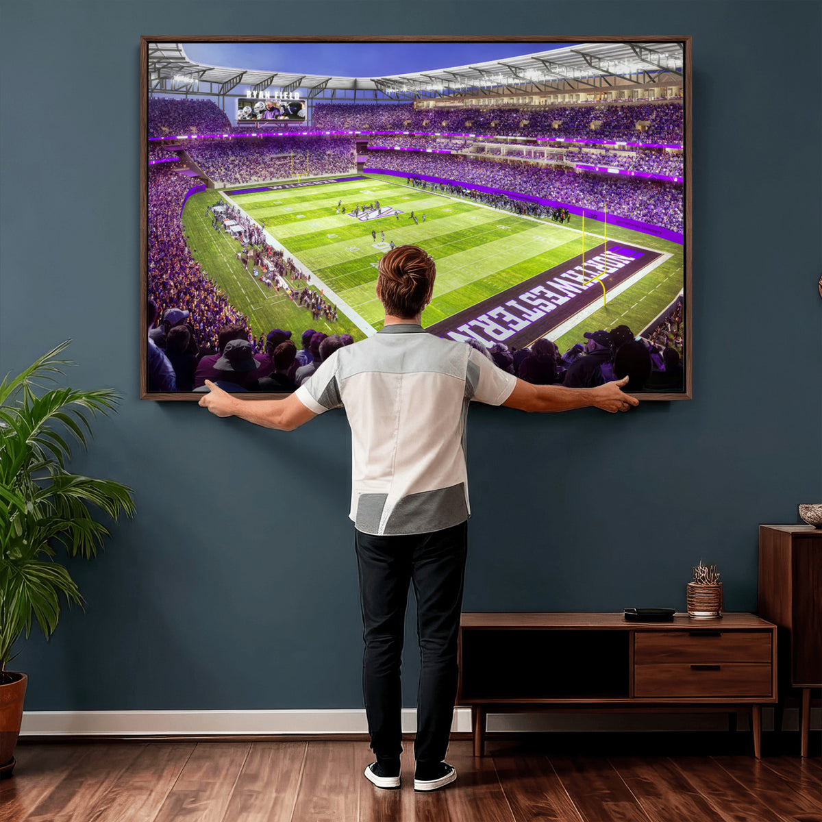 81245-MGV-CV-36X24 - Northwestern University Wildcats Football Team Print - Evanston Ryan Field Wall Art Canvas Print