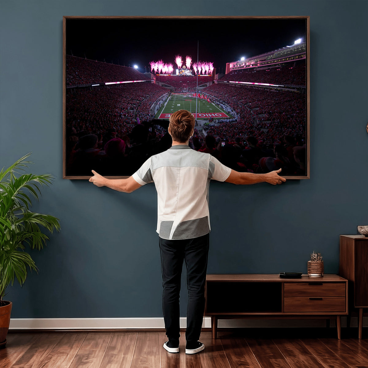 20483-PAN-FL-20X10 - Ohio State University Buckeyes Football Team Print - Columbus Ohio Stadium Wall Art Canvas Print