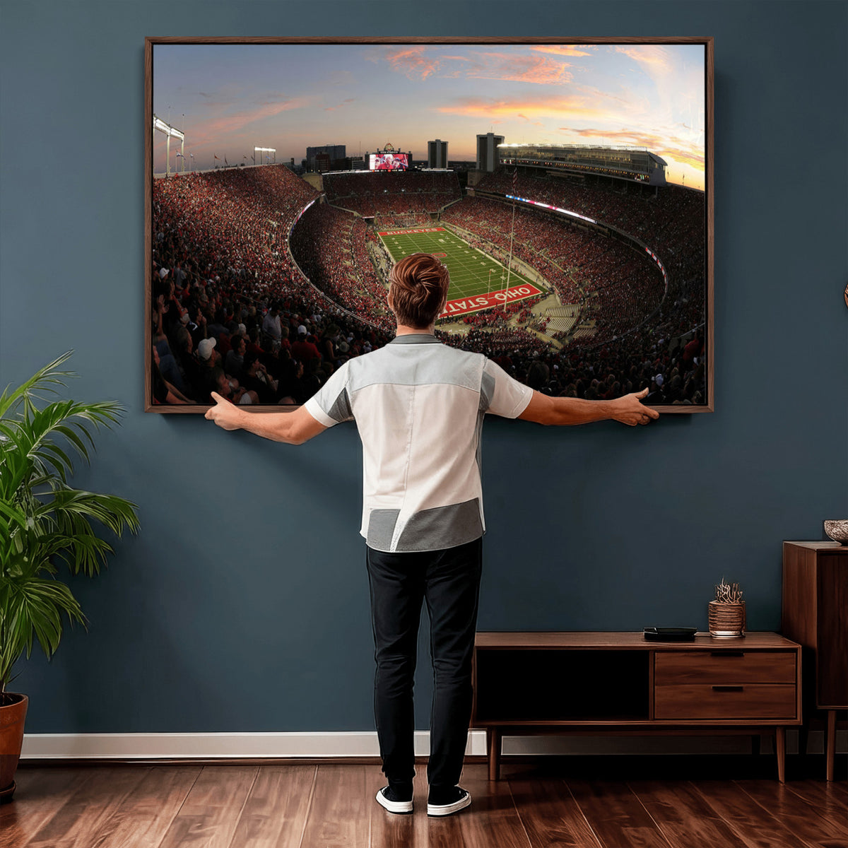 28825-PAN-FL-20X10 - Ohio State University Buckeyes Football Team Print - Columbus Ohio Stadium Wall Art Canvas Print