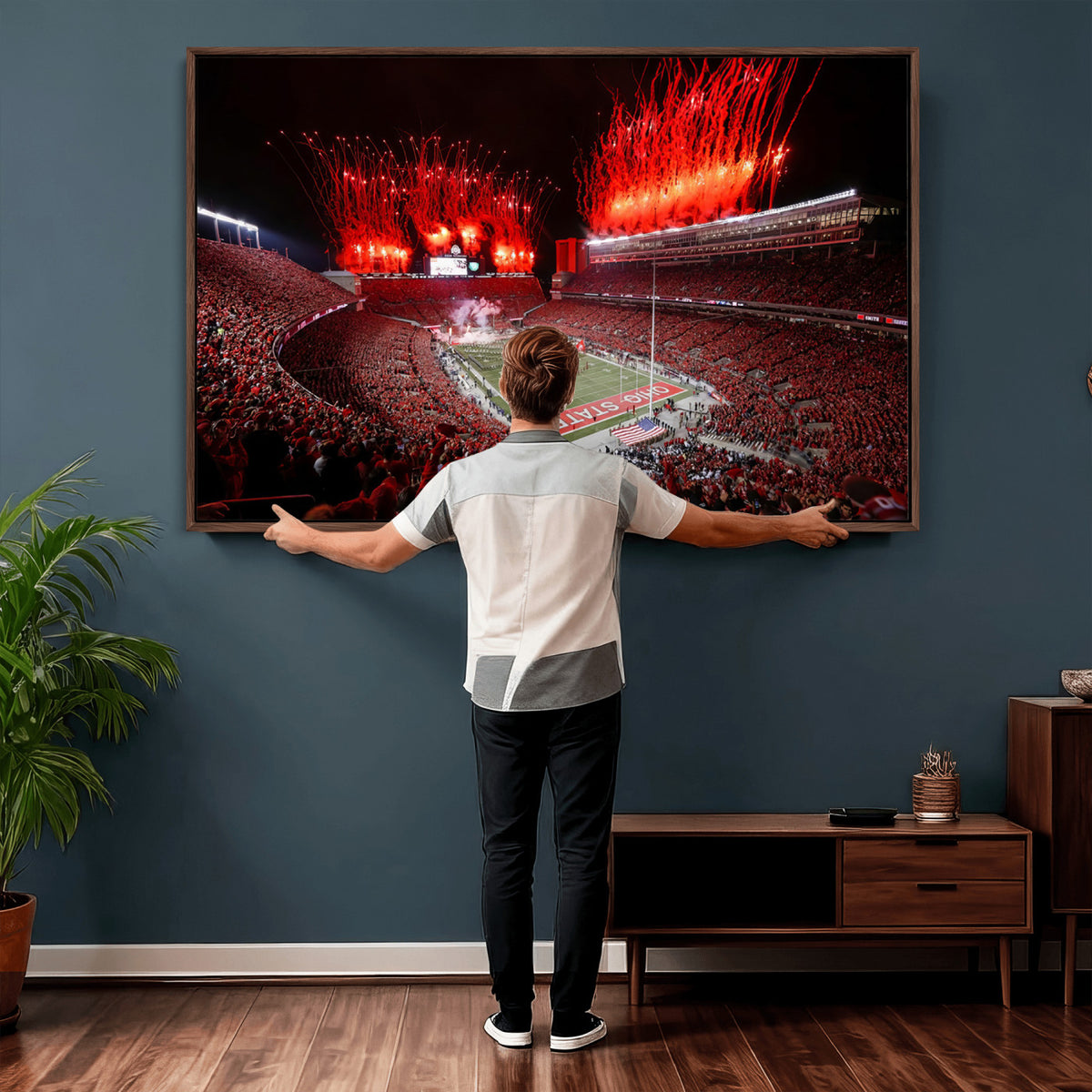 56909-PAN-FL-20X10 - Ohio State University Buckeyes Football Team Print - Columbus Ohio Stadium Wall Art Canvas Print