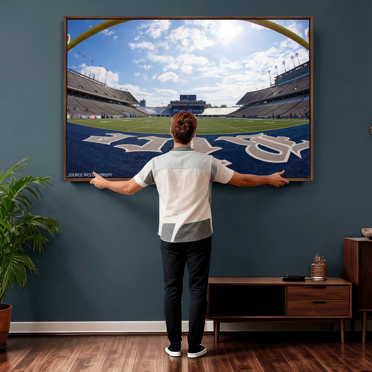 50267-MGV-CV-36X24 - Rice University Owls Football Team Print, Houston Rice Stadium, Framed and Ready to Hang