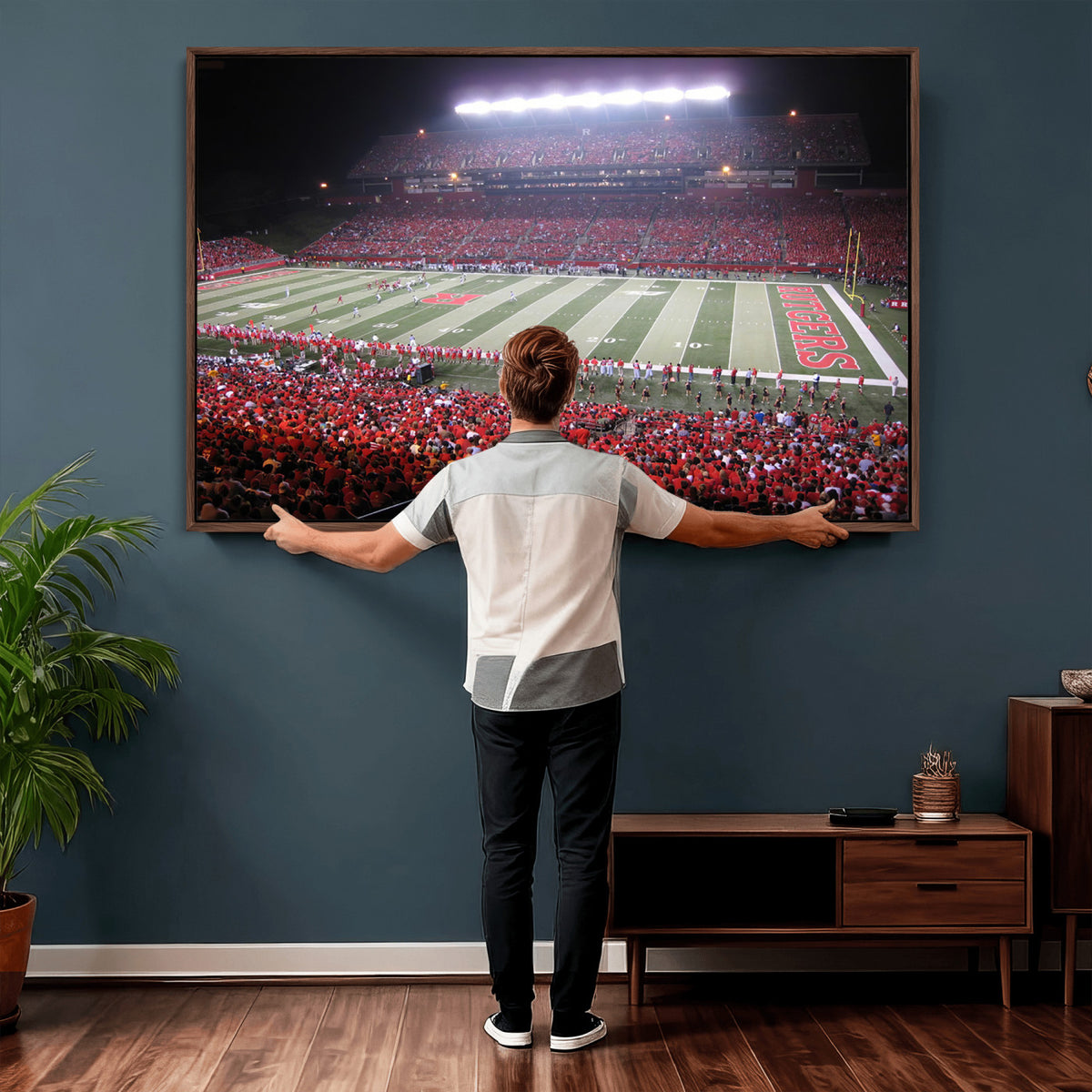 53225-PAN-FL-20X10 - Rutgers University Scarlet Knights Football Team Print - Piscataway SHI Stadium Wall Art Canvas