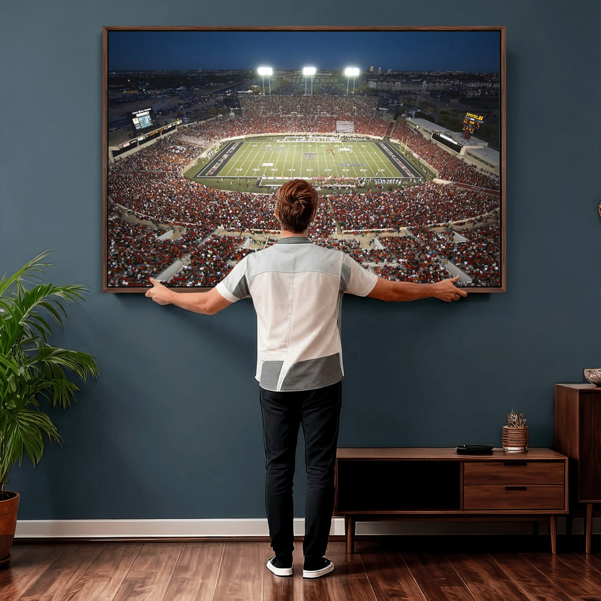 55763-MGV-CV-36X24 - Texas Tech Red Raiders Football Team Print, Lubbock Jones AT&T Stadium, Framed and Ready to Hang