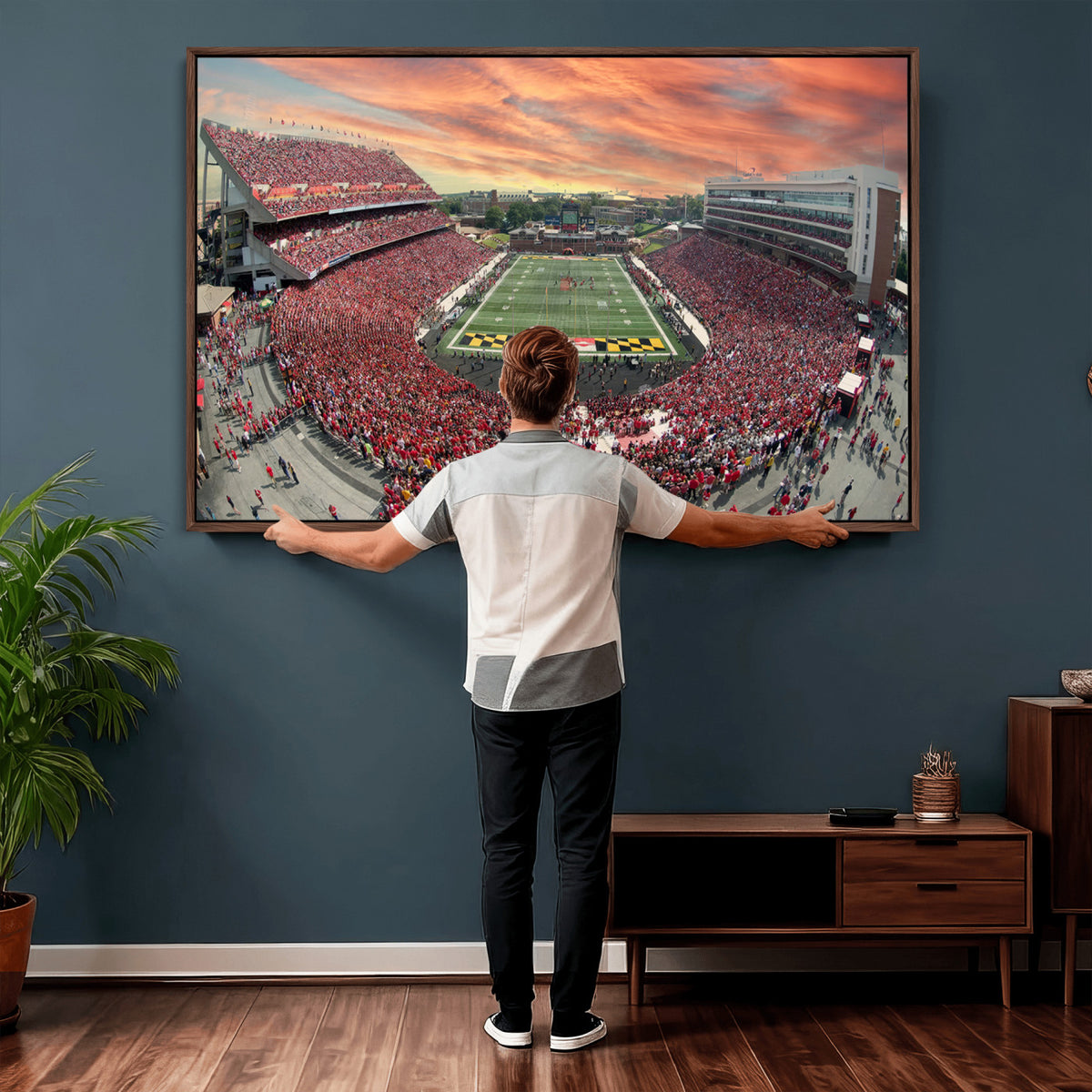 24140-PAN-FL-20X10 - University of Maryland Terrapins Football Team Print - College Park SECU Stadium Wall Art Canvas