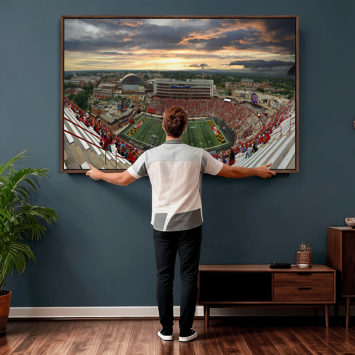 29993-PAN-FL-20X10 - University of Maryland Terrapins Football Team Print - College Park SECU Stadium Wall Art Canvas