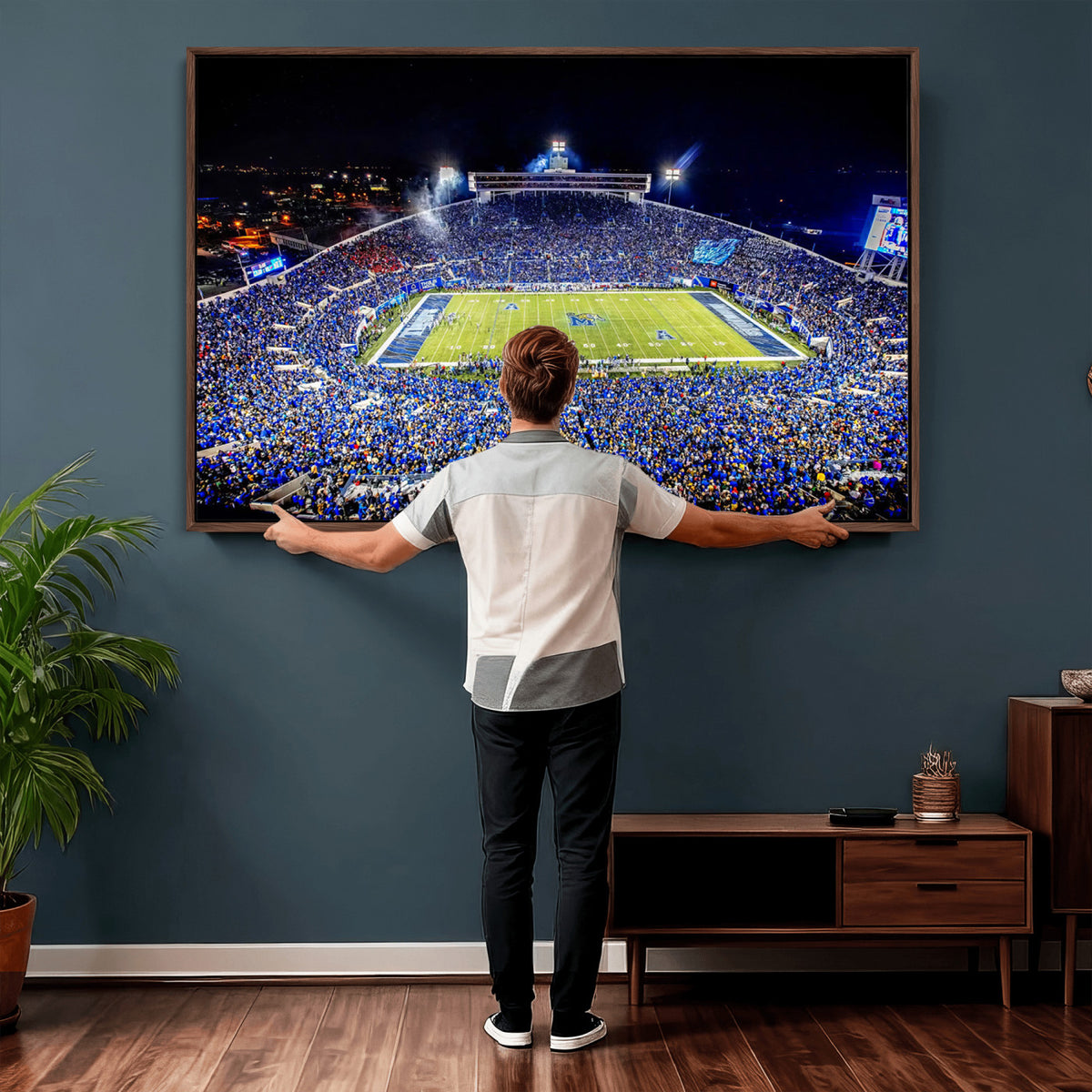 11665-PAN-FL-20X10 - University of Memphis Tigers Football Team Print - Memphis Simmons Bank Liberty Stadium Wall Art