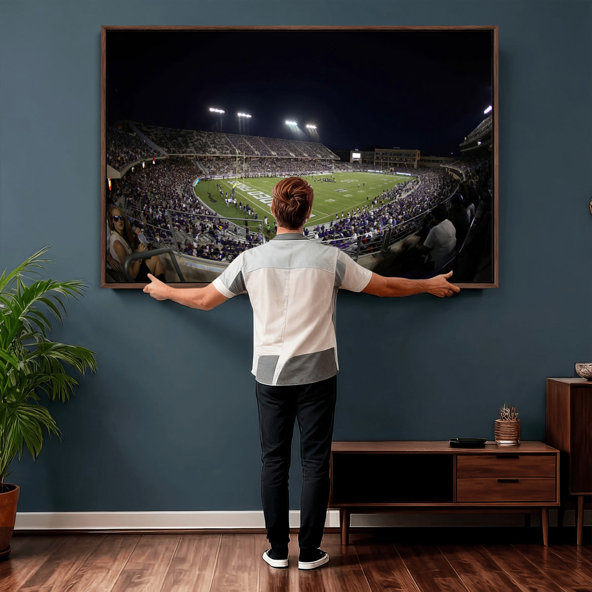 59222-PAN-FL-20X10 - TCU Horned Frogs Football Team Print - Fort Worth Amon G. Carter Stadium Wall Art Canvas Print.