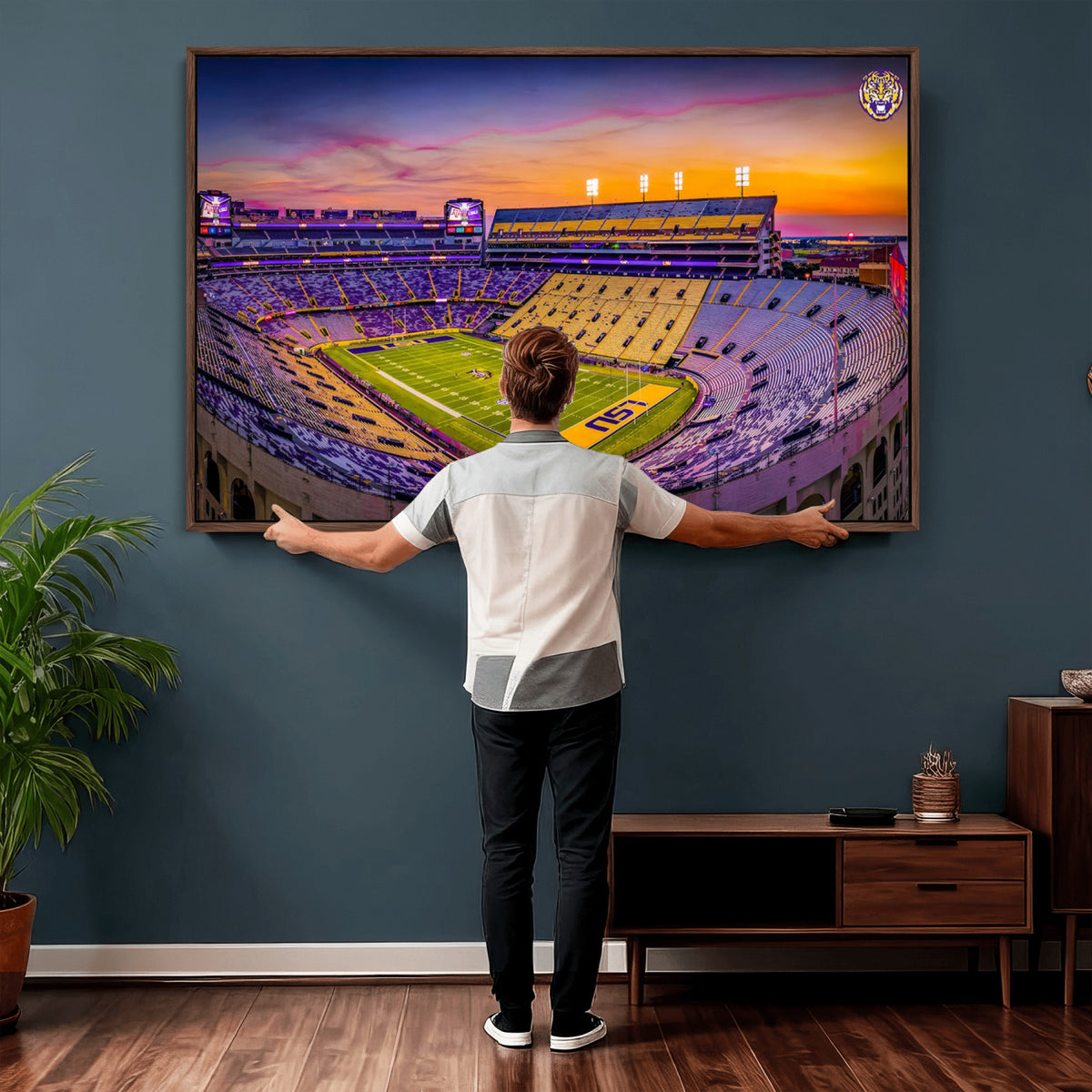 93538-MGV-CV-36X24 - The Louisiana State University Tigers Football Team Print, Framed and Ready to Hang Stadium Print