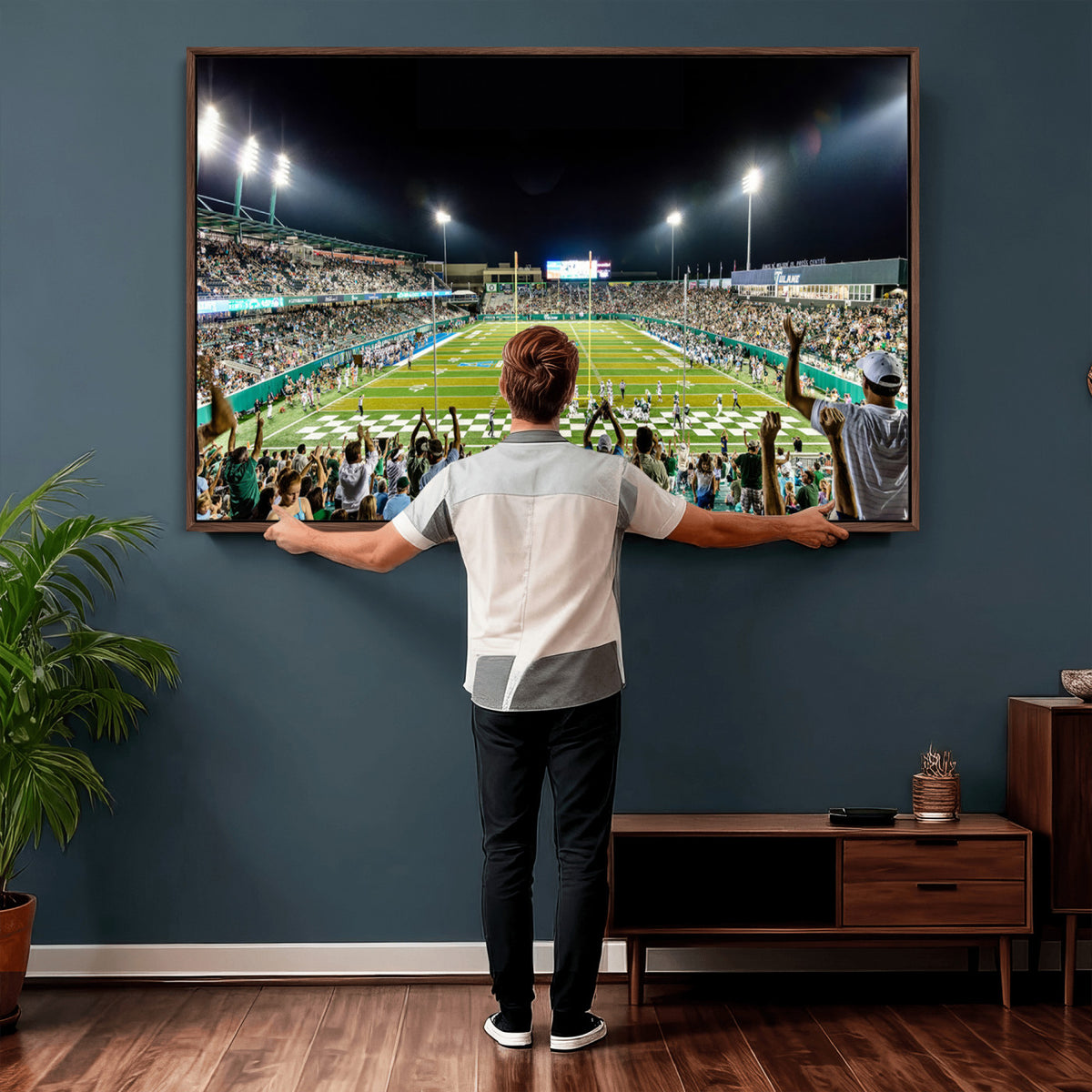 56448-MGV-CV-36X24 - The Tulane University Green Wave Football Team Print, New Orleans Yulman Stadium