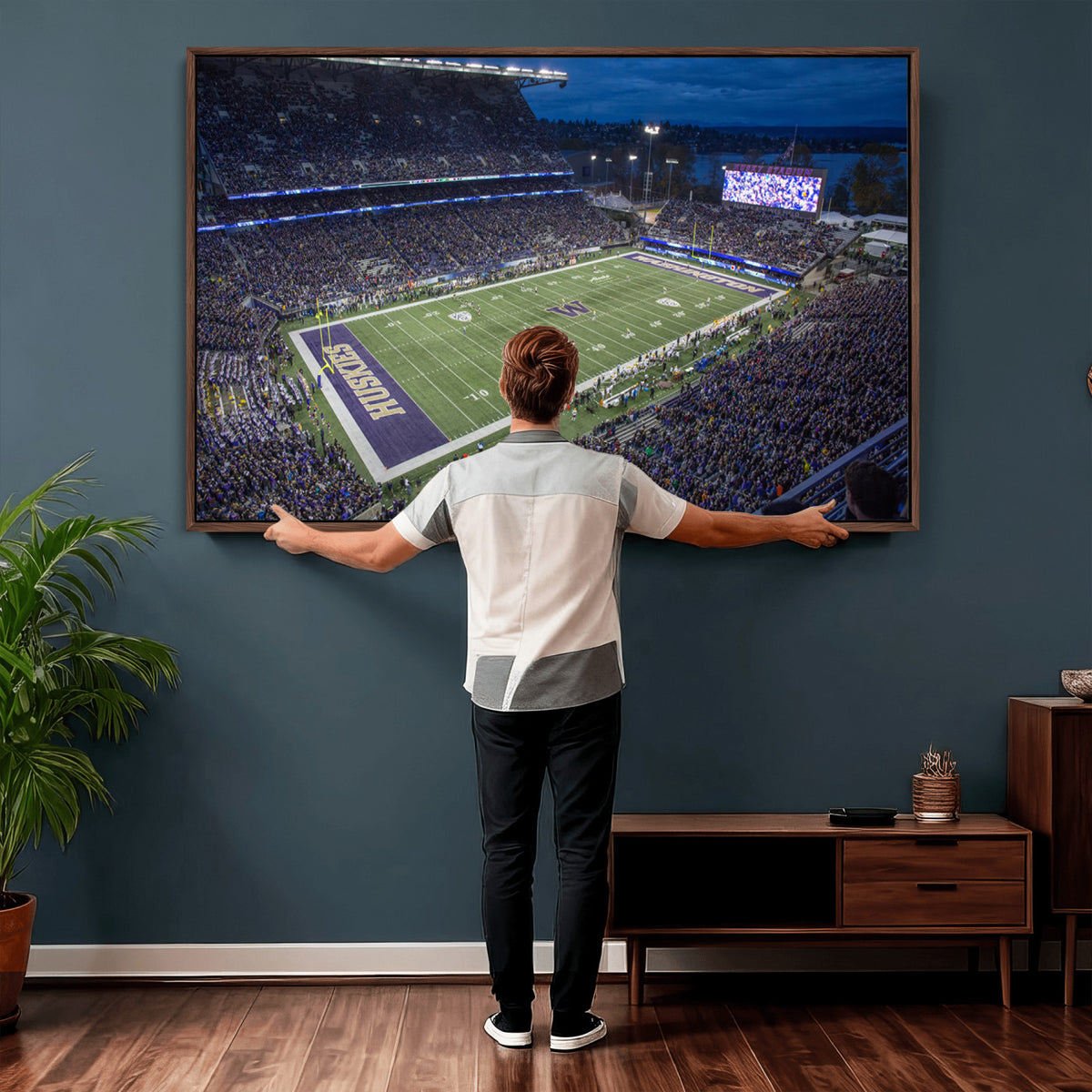 84780-MGV-CV-36X24 - The University of Washington Huskies Football Team Print, Framed and Ready to Hang