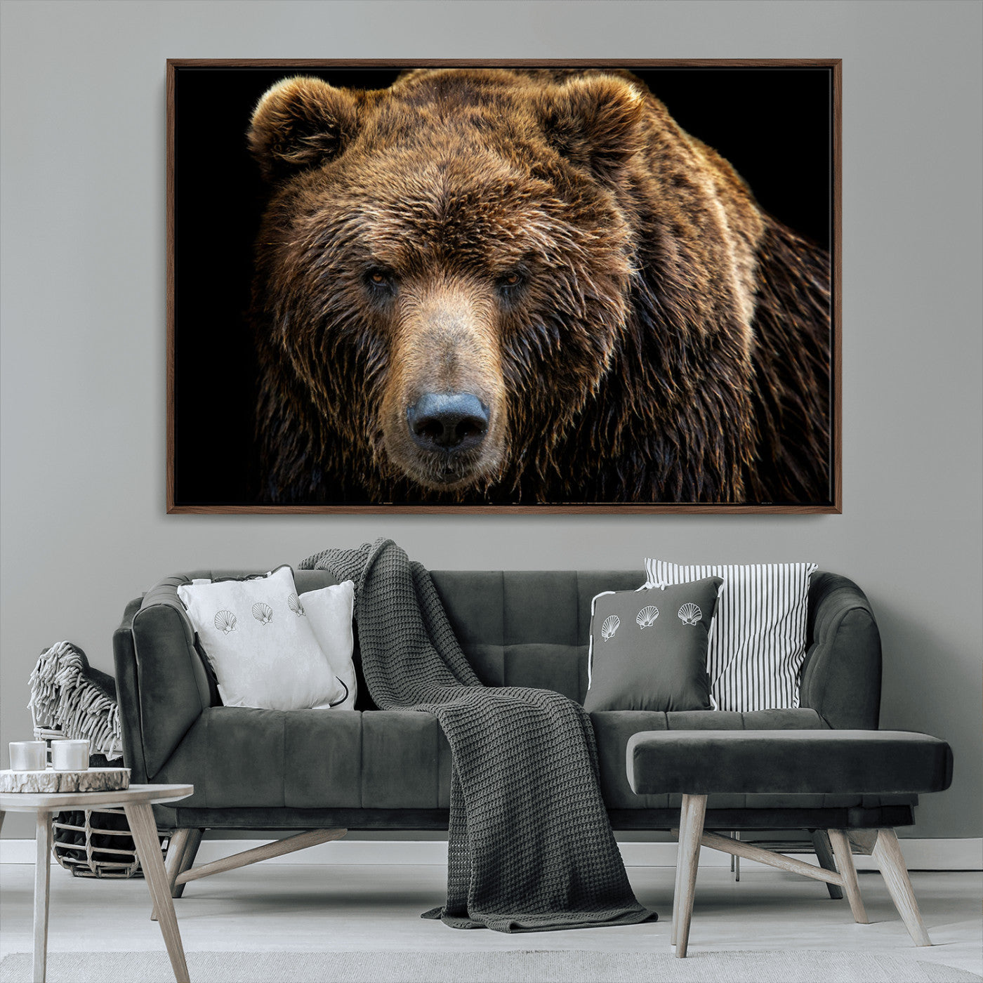 MGV-FC-36X24 - Grizzly Brown Bear Canvas Wall Art, Wildlife Animal Canvas Artwork Bear Print, Bear Wall Art Print,